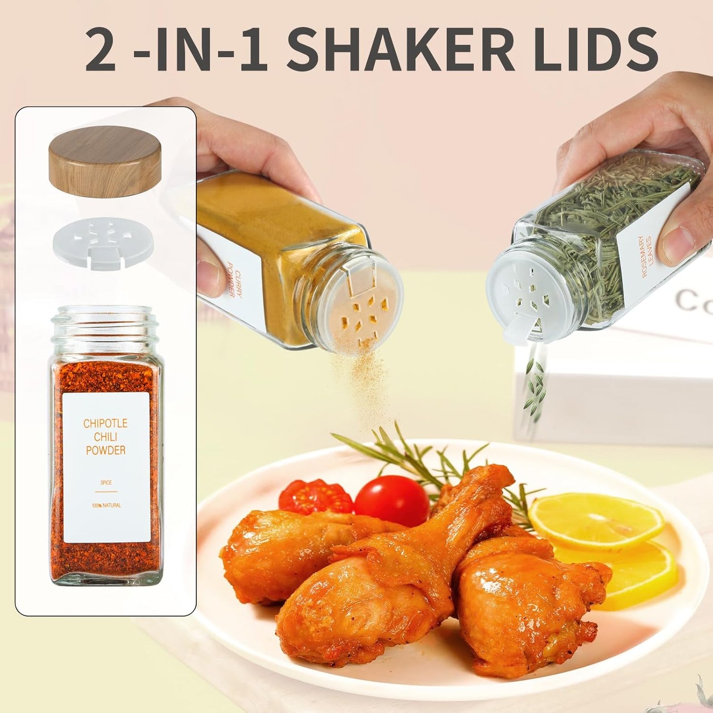 Spice Jars with Label,4oz Seasoning Containers, Glass Spice Bottles with Shaker Lids,Funnel, Chalk Pen (24)