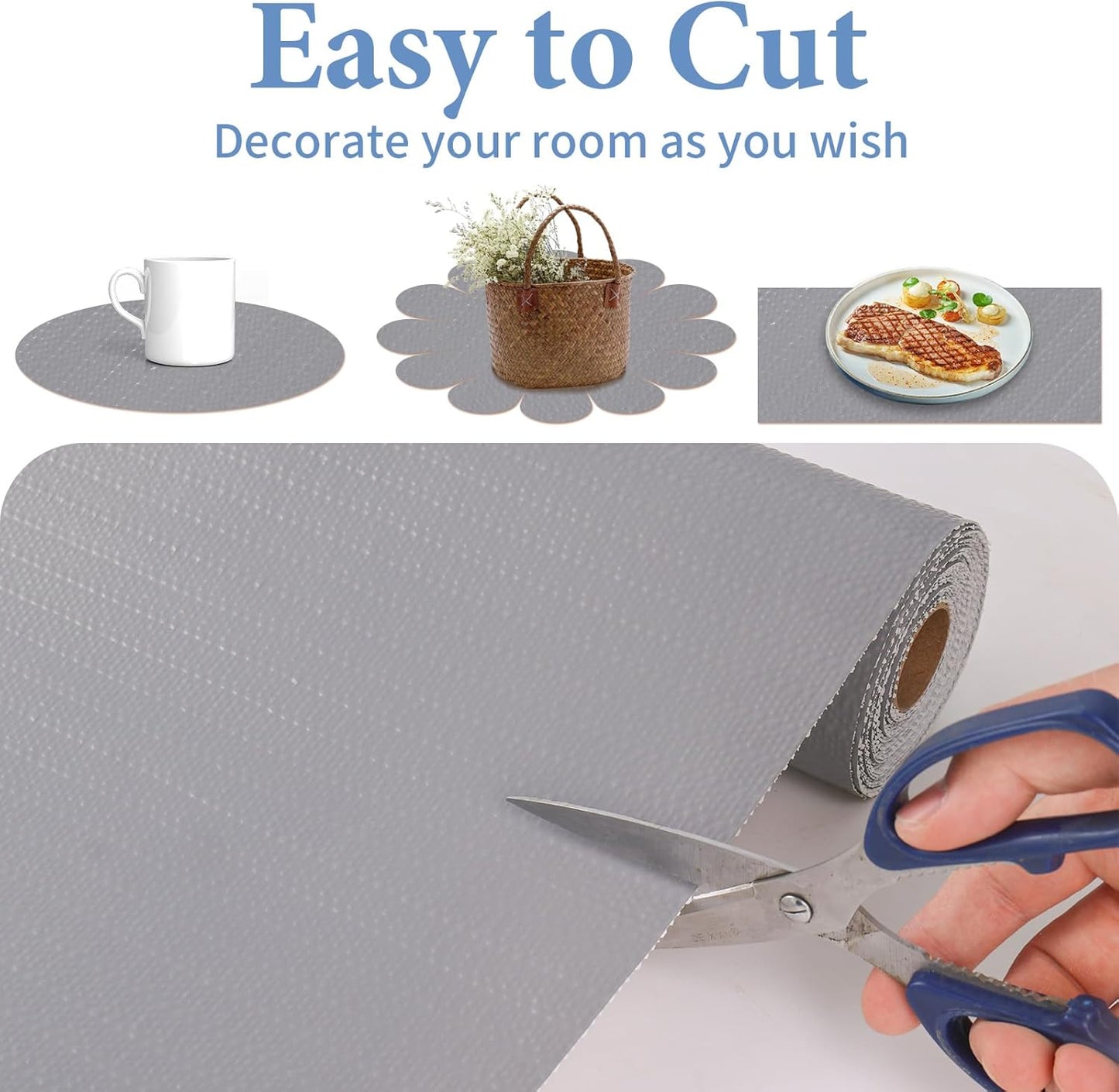 Shelf Liners for Kitchen Cabinets Non Adhesive Drawer Liner 23.6in x 20FT Pure Grey Thickened Shelf Liner Strong Non-Slip Easy to Clean for Tool Box Refrigerator with Knife and Tape Measure