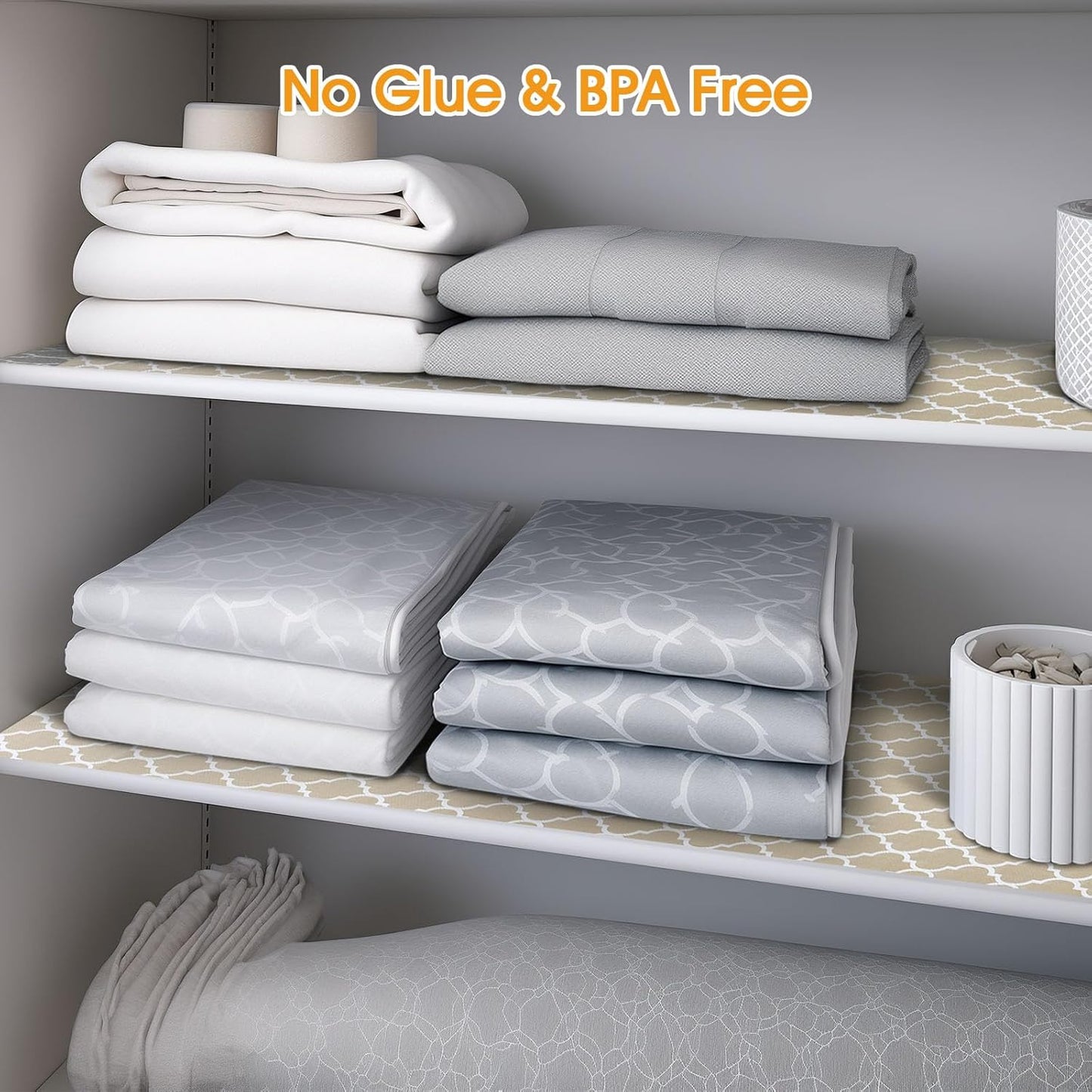 Shelf and Drawer Liner for Kitchen Cabinets Non-Adhesive, Strong Grip Non-Slip Thickened Cabinet Liners for Shelves, Waterproof Mats for Dresser Cupboard, Beige, 12 in x 10 Feet