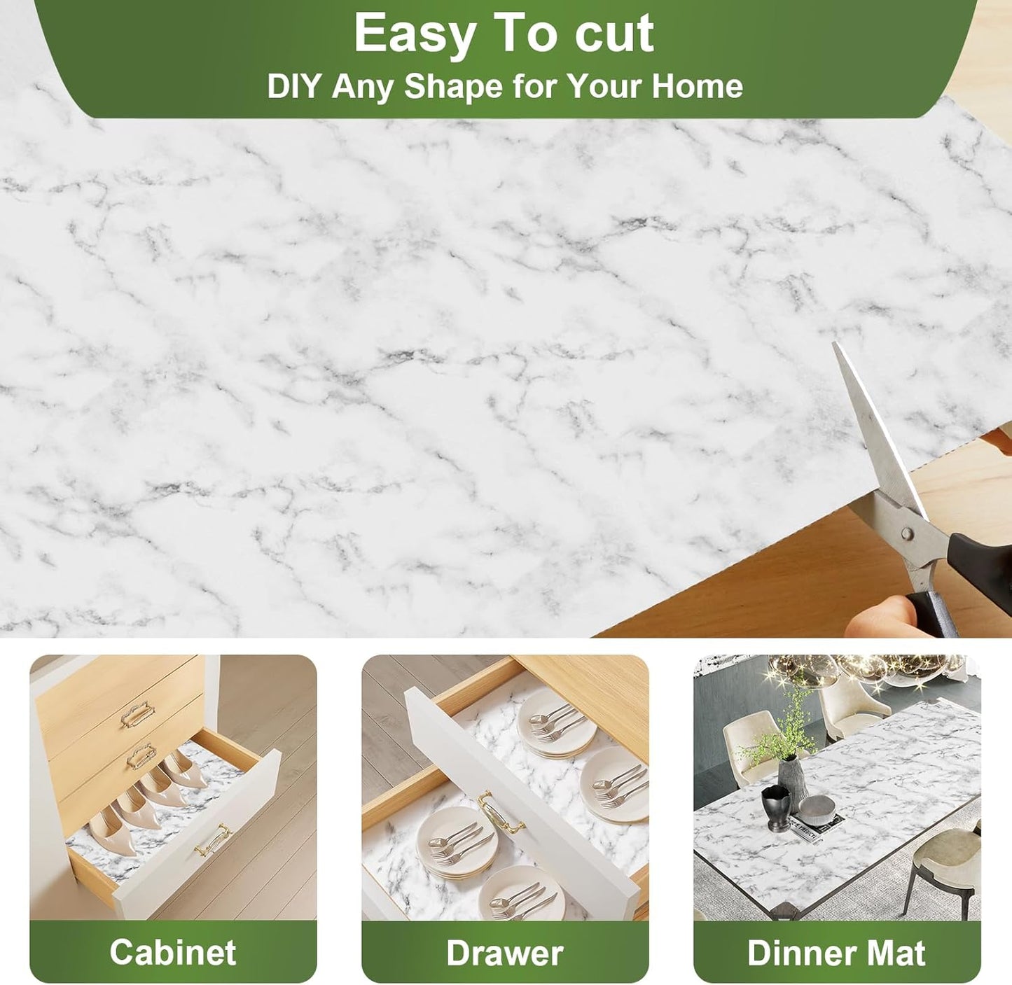 Moriah Shelf Liner for Kitchen Cabinet Non-Adhesive, Thickened Drawer Liner No Slip for Dresser Waterproof Cabinet Paper Liner for Bathroom Shelves Protects Surfaces(Marble,24'' x 20')