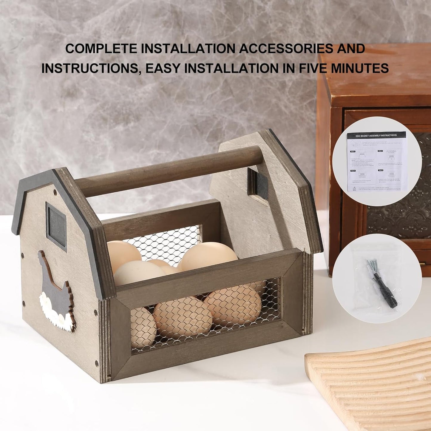 Egg Basket for Gathering Fresh Eggs, Farmhouse Egg Collecting Basket, Wood Chicken Egg Basket, Egg Basket Countertop. (Gray Medium) ZSHLXM