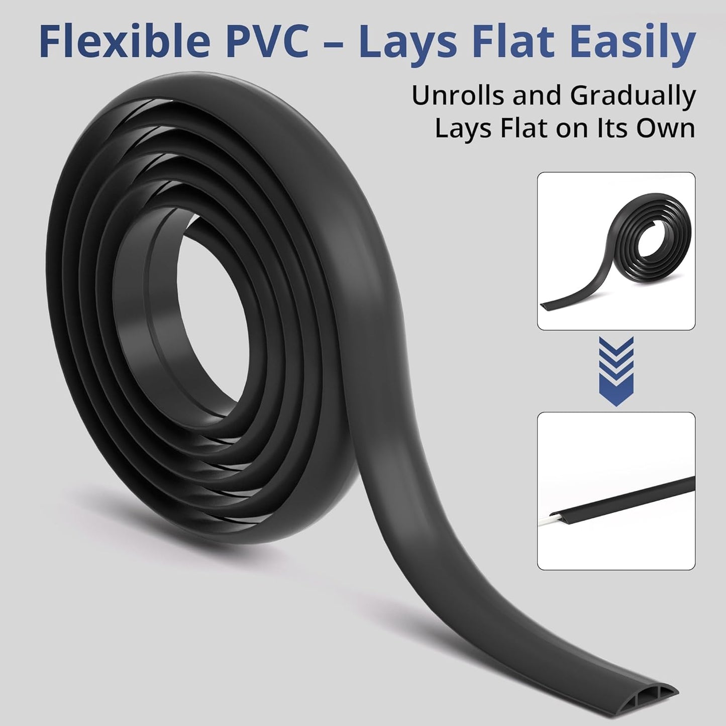 ZhiYo 10ft Cord Covers for Wires on Floor, Cord Hider Floor Hide Extension Cords, Soft PVC Cable Cover Cable Protector, Cable Cavity W0.62in, H0.31in, Black