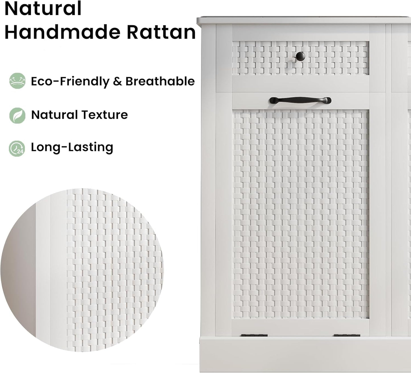 Double Tilt Out Laundry Hamper Cabinet,10 Gallon Laundry Cabinet with Drawers & 2 Hidden Baskets, Farmhouse Storage Basket for Laundry Room, Bathroom, Kitchen, Wood, White