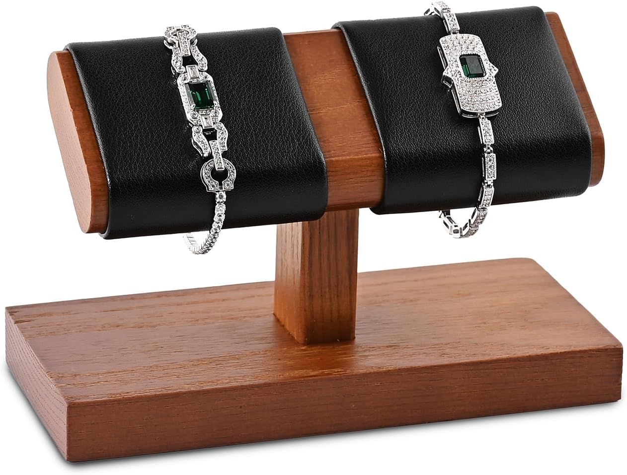 Oirlv Solid Wood Double Watch Display Stand Watch Bracelet Organizer(Black)