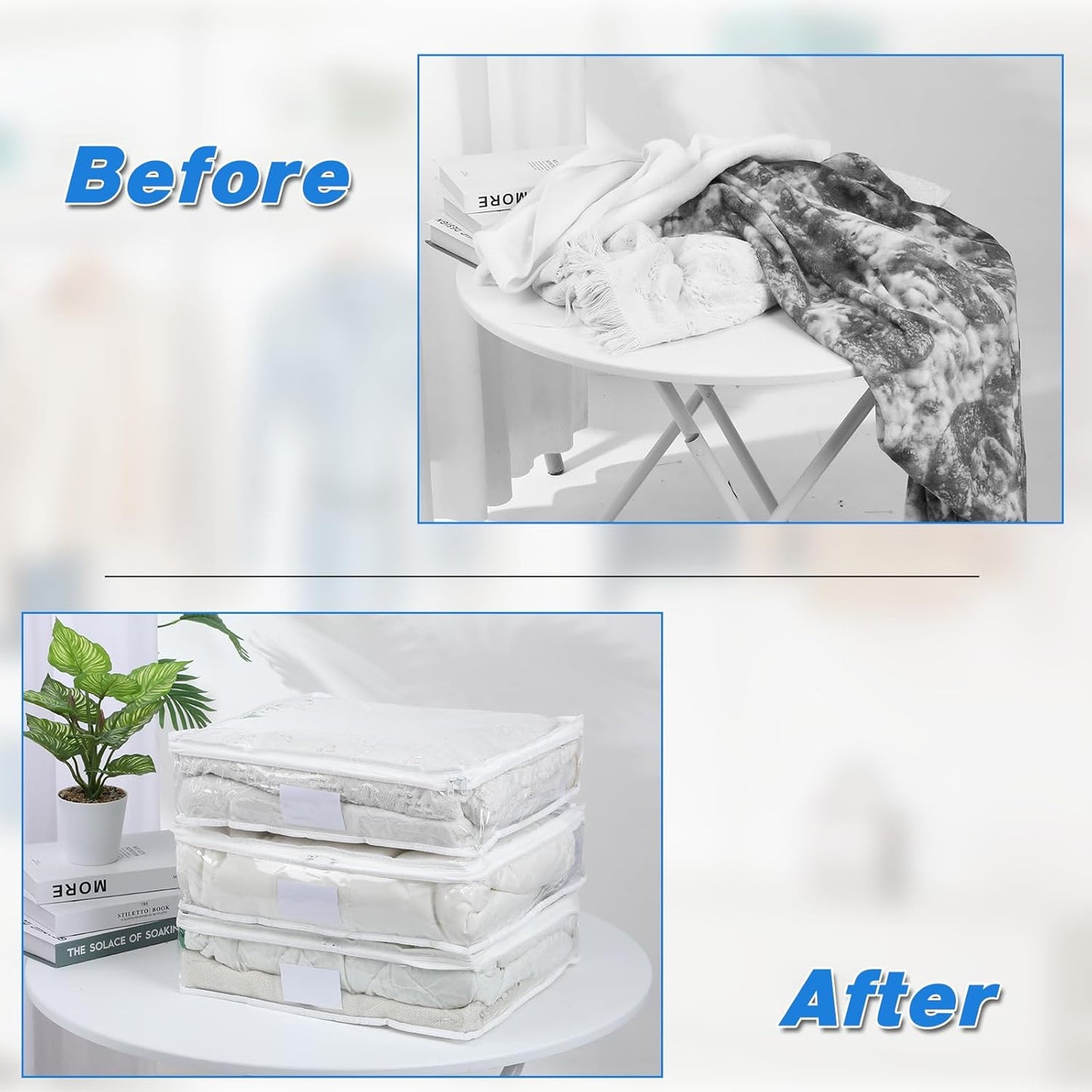 8 Pcs Clear Plastic Storage Bags with Zipper, 15.7 x 13.8 x 3.9 Inch Pvc Sweater Sheet Organizer Waterproof Zippered Clothing Storage Bags for Clothes, Linen, Pillow, Sheets, Blankets