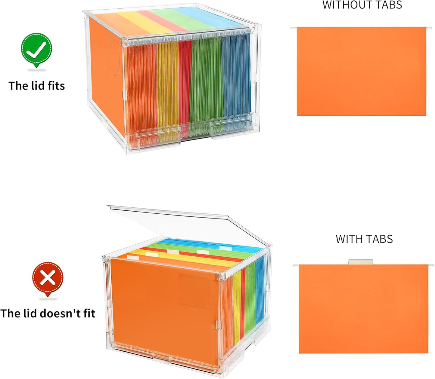 File Organizer Box with Lid,Hanging Filing Folder Organizer for Document Storage with Plastic Slide,Letter-size File Holder Filing Box for Office/Home/Decor/(3Pack)