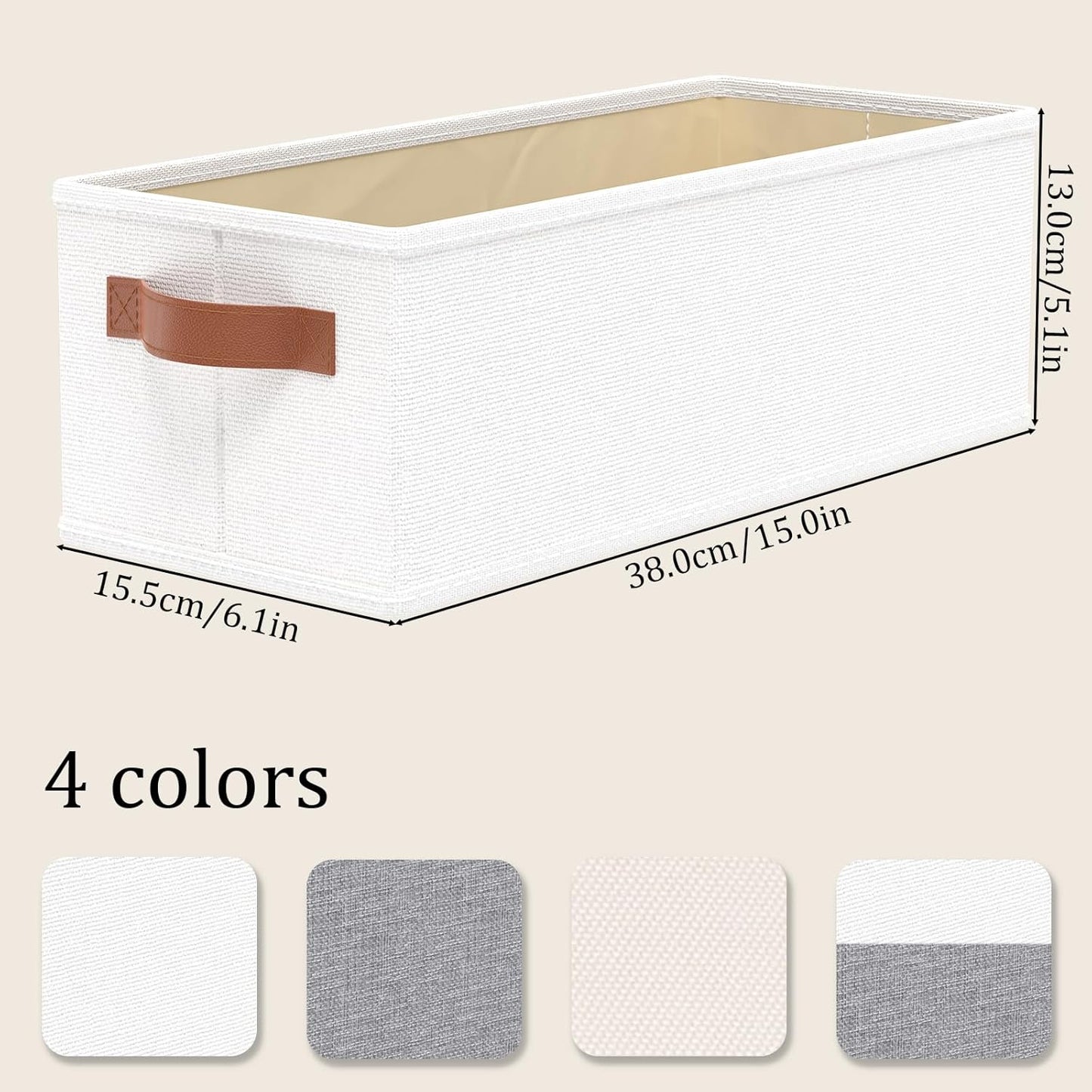 OUTBROS Wardrobe Storage Boxes, Fabric Foldable Bins, Cube Baskets With Handles, Collapsible Organiser For Bedrooms, Living Rooms, Shelves, White, 15 x 6.1 x 5.1 inch, 3-Pack