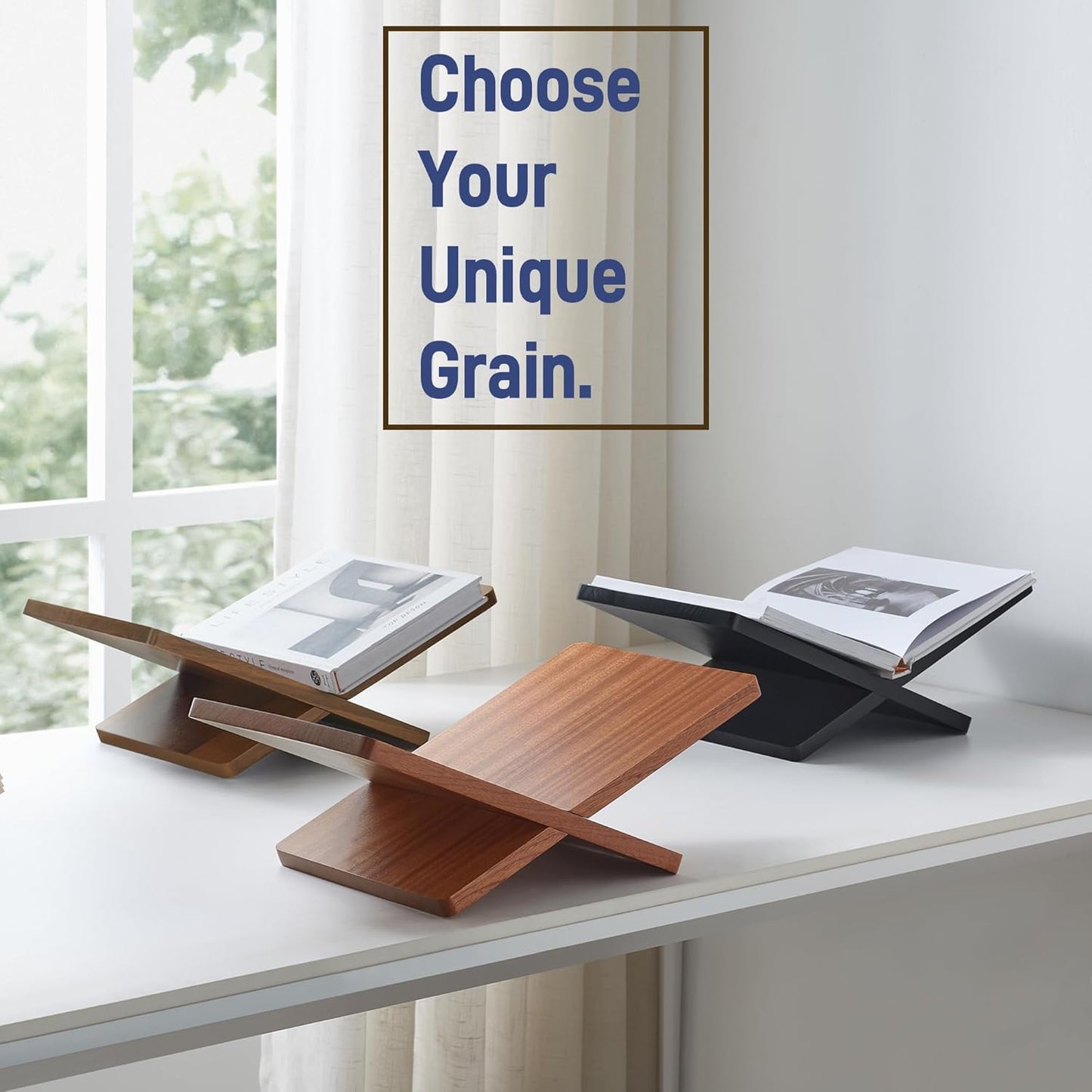 Solid Wooden Book Stand for Desktop Display & Reading –15.7" x 9.4" x 5.7” Extra Large Wood Open Book Holder for Cookbook, Bible, Recipe, Textbook, Magazine (African Sapele)