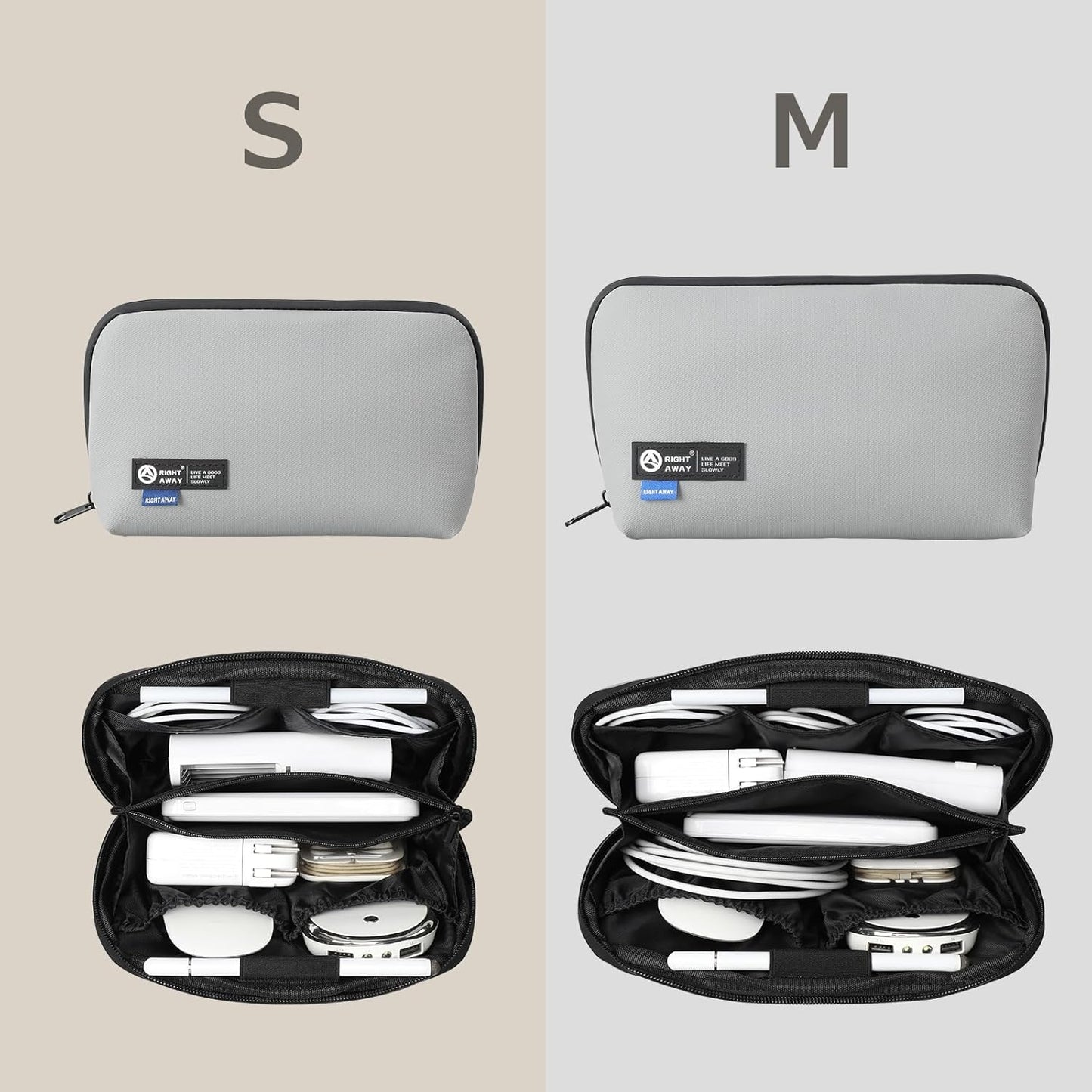 RIGHT AWAY Travel Tech Pouch,Waterproof Cord Case,Electronics Organizer Travel Case,Cable Organizer Storage Bag For Phone, Charger, Accessories(GRAY)