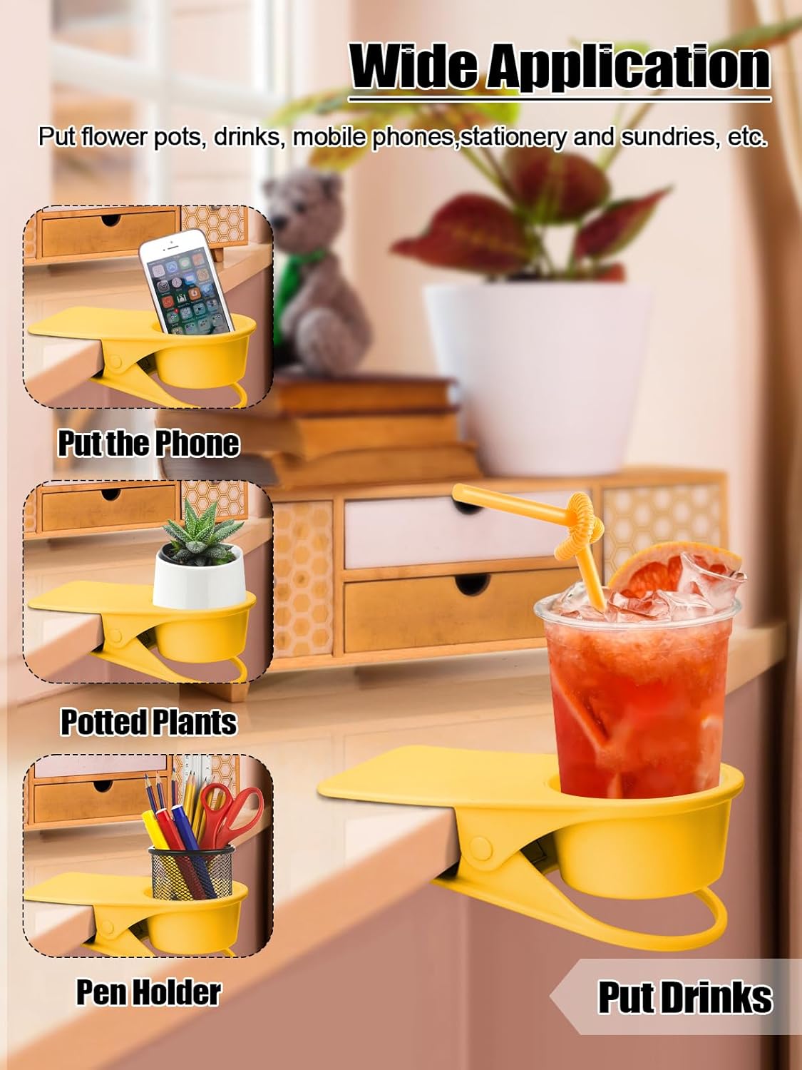 Kalolary Drinking Cup Holder Clip- Chair and Table Bottle Cup Stand The DIY Glass Clamp Storage Saucer Clip Water Coffee Mug Holder Saucer Clip Design for Home & Office, Yellow