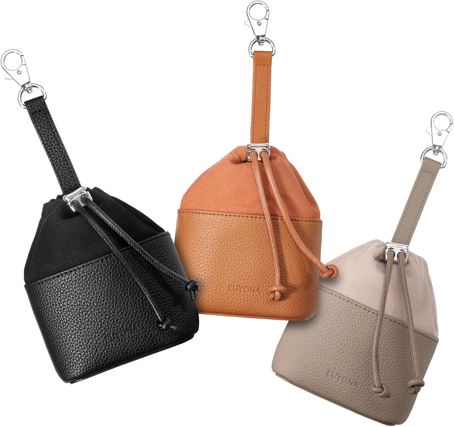 Dog Treat Pouch for Training - Wide Opening & Drawstring Closure, Hands-Free Waist Bag with Belt Clip/Carabiner, Portable Pet Snack Holder for Walking, Hiking (Brown)