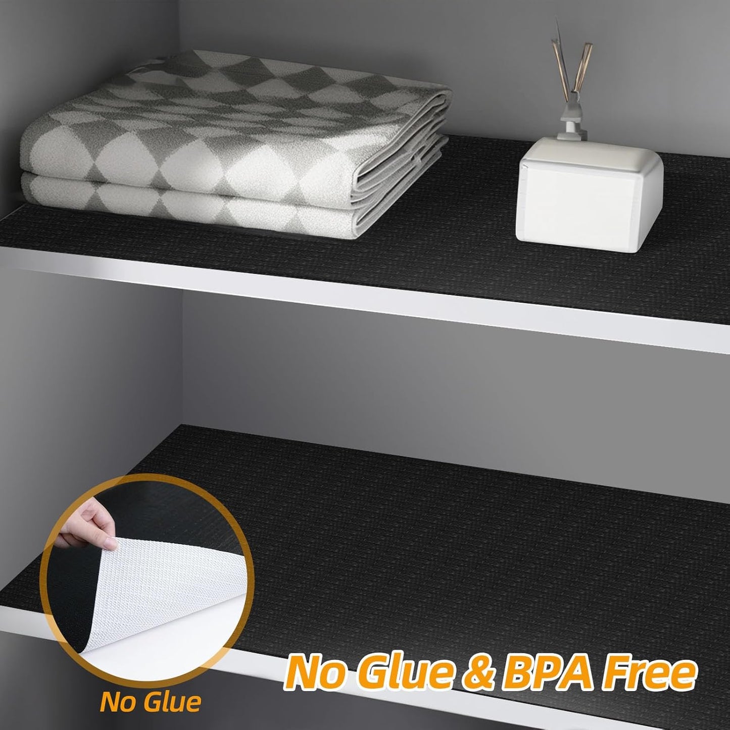 Shelf and Drawer Liner for Kitchen Cabinets Non-Adhesive, Strong Grip Non-Slip Thickened Cabinet Liners for Shelves, Waterproof Mats for Dresser Cupboard, Black, 12 in x 20 Feet
