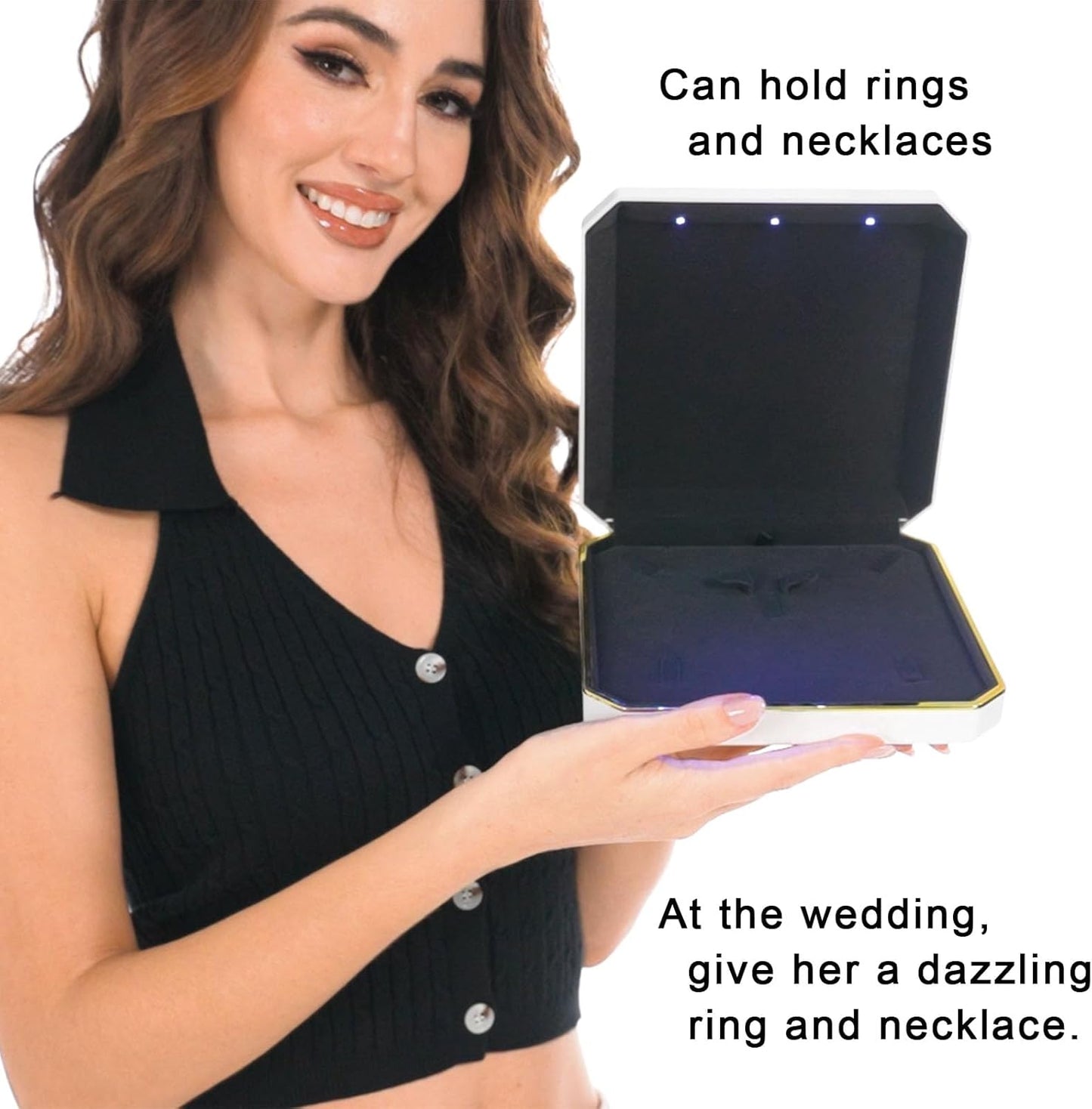 HSLFUAI Necklace Box with Led,Jewelry Box for Necklace, Large Necklace Box,Jewelry Gift Box for Wedding, Birthday, Valentine' Day, Mother'S Day, Christmas,Black Velvet Interior Necklace Organizer