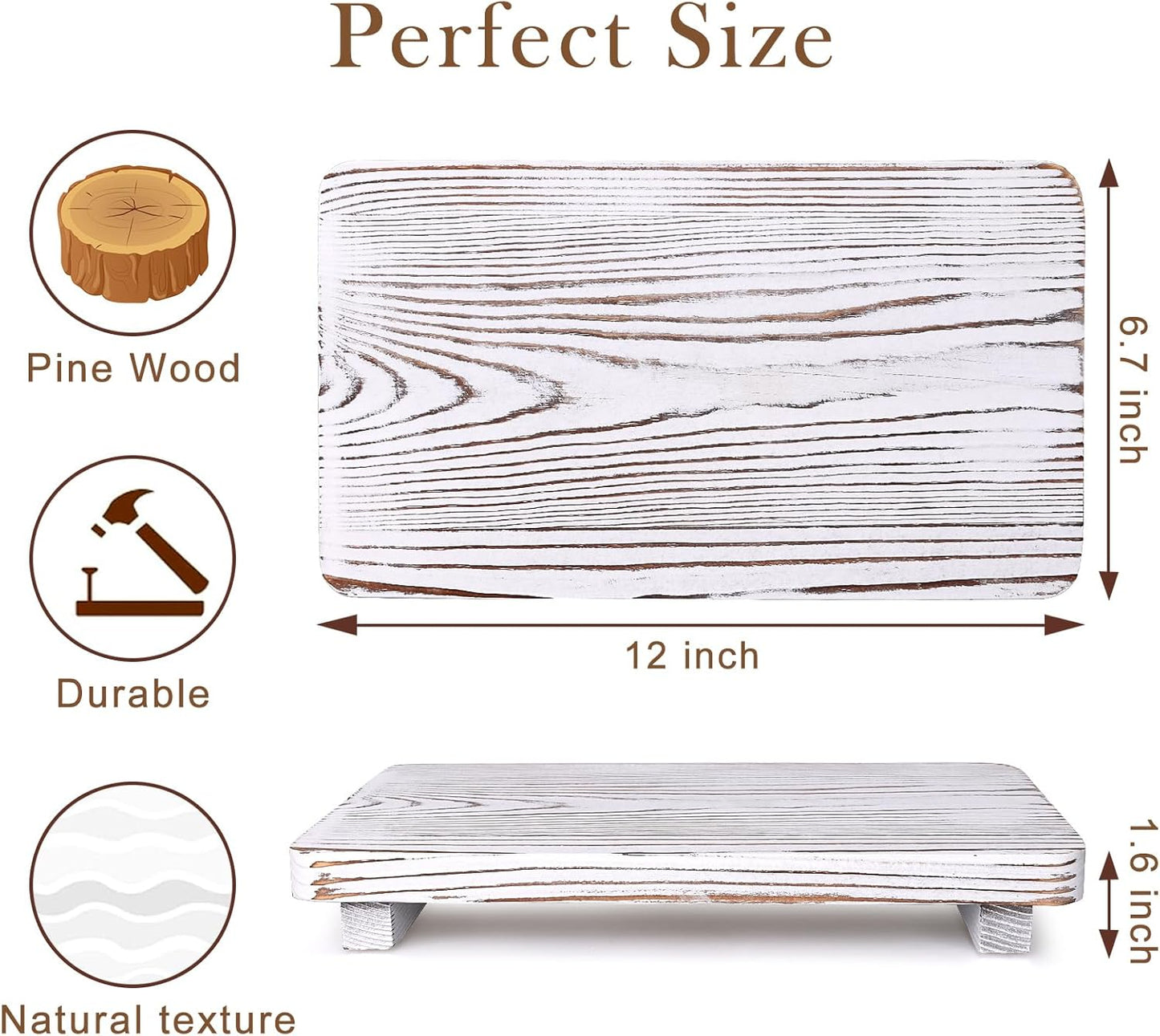 Bathroom Counter Tray Wood Pedestal Stand White Kitchen Countertop Trays Decorative Dish Soap Dispenser Holder for Bathroom Sink Accessories Wooden Riser Display Stands Kitchen Decor Vanity Tray