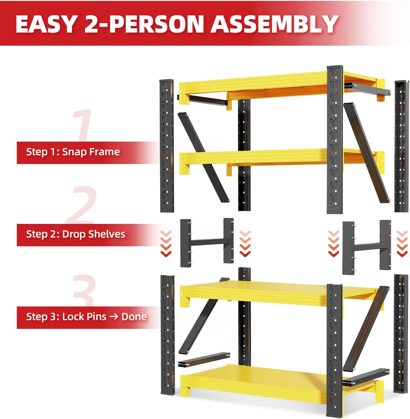32" W Garage Shelving,4-Tier Heavy Duty Storage Shelves Unit with Adjustable Metal Shelf for Warehouse,Basement,Workshop,3200LBS,32" W x 20" D x 79" H,Black&Yellow