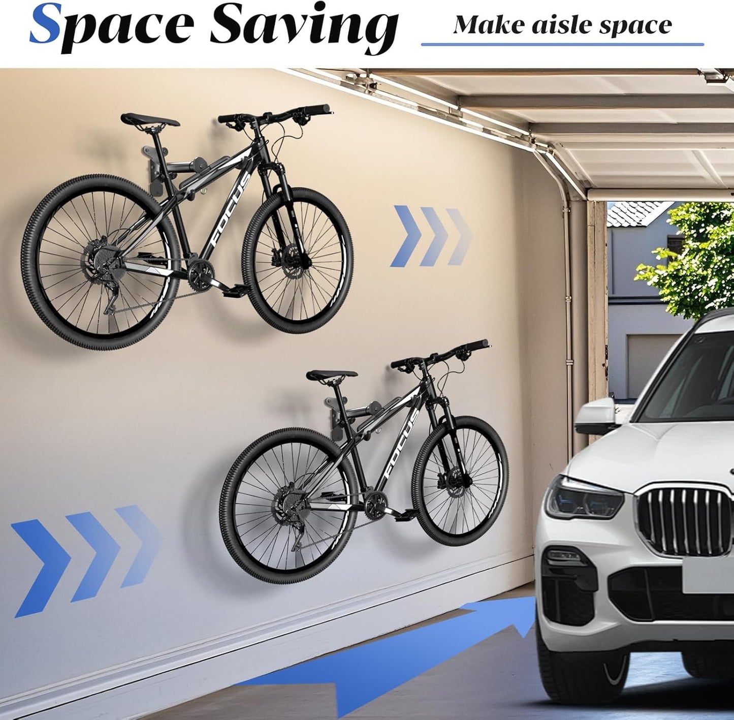 Goovilla Bike Wall Mount Hanger Adjustable - Space Saving Horizontal Bicycle Rack for Mountain/Road/Hybrid Bikes | Secure Home Garage Storage with Easy Installation | 2-Pack Cycling Holder Hook,Black