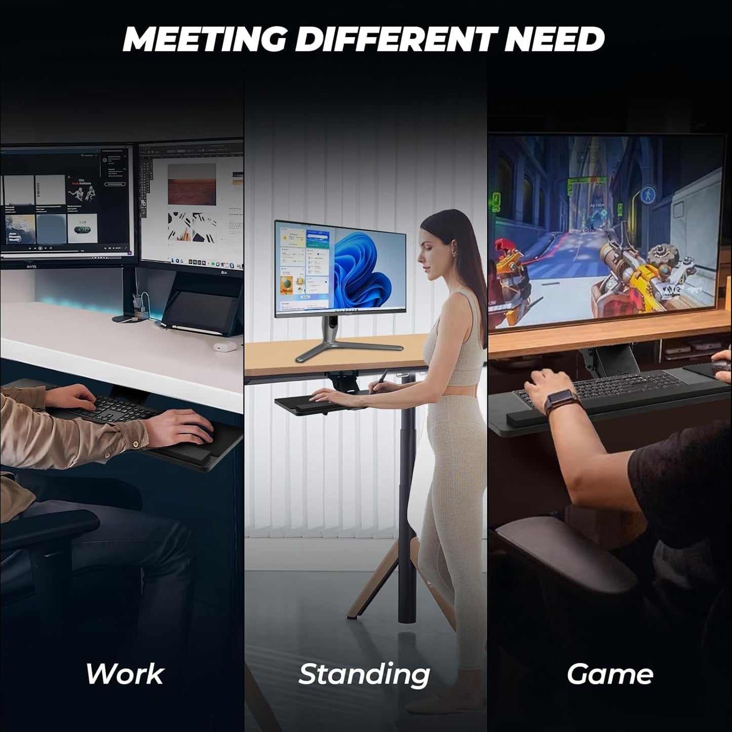 Ergonomic Keyboard Tray Under Desk,Large Size Keypad Tray Holder, 360° Adjustable Slide Out Keyboard Tray Under Desk with Mouse Pad & Wrist Rest, Suitable for Office/Game/Home