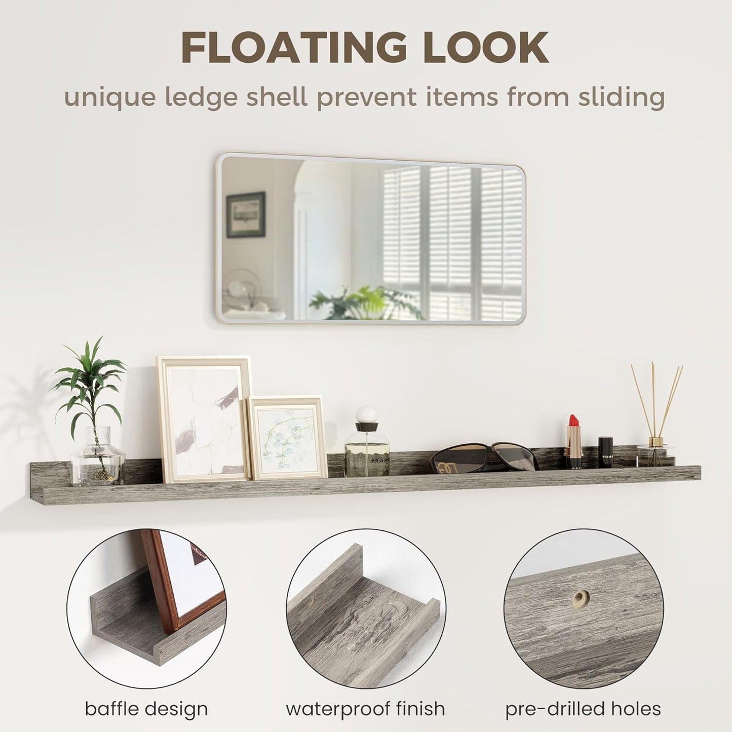 Axeman Grey Floating Shelves - 55 Inch Picture Ledge Shelf Set of 2 - Rustic Grey Wall Shelves with Lip - Picture Shelf for Wall with Ledge - Photo Ledge Shelves for Pictures Nursery Books