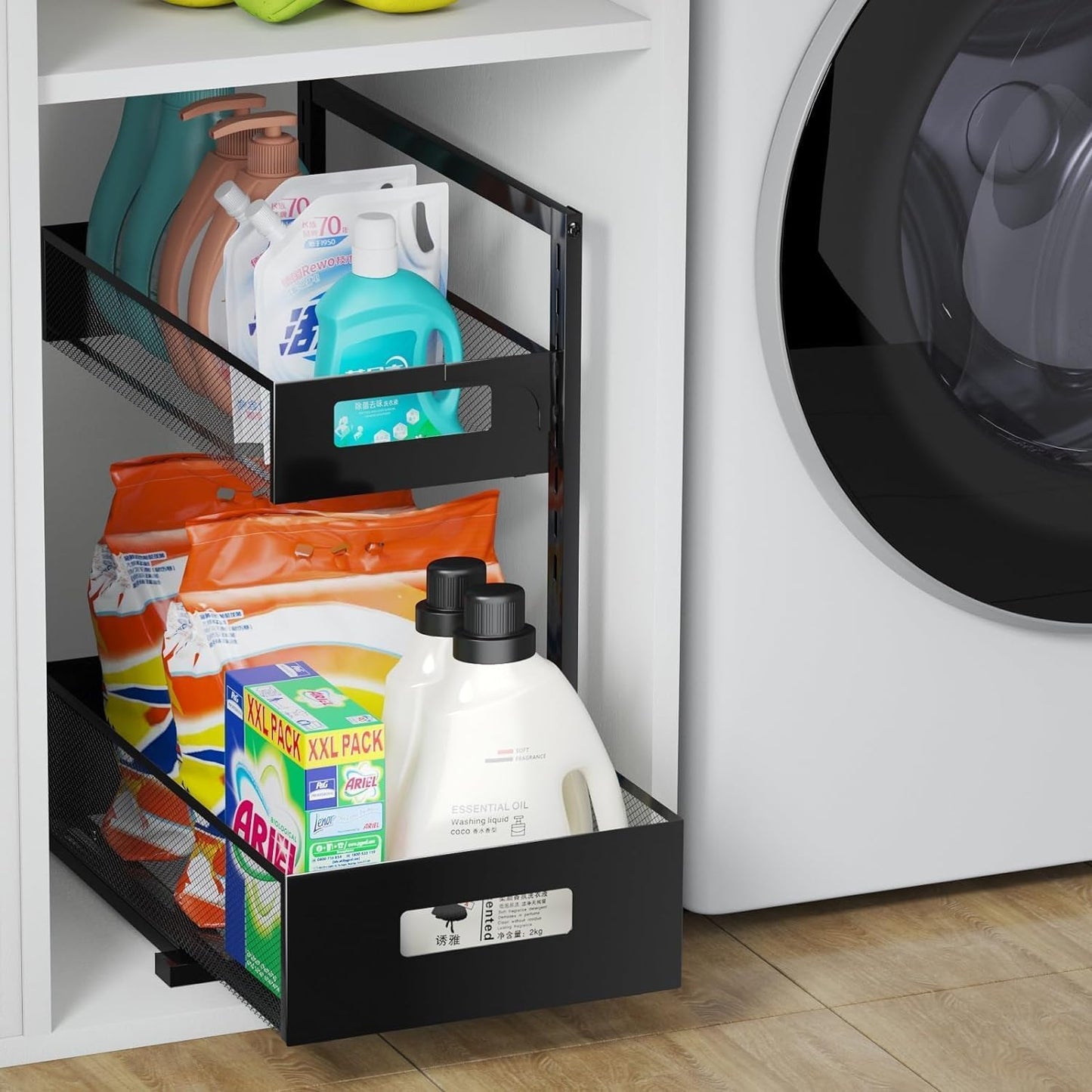 Under Sink Organizer Pull Out Cabinet Organizer Adjustable Height 2 Tier with Sliding Drawers Kitchen Bathroom Organizer and Storage(1pc)