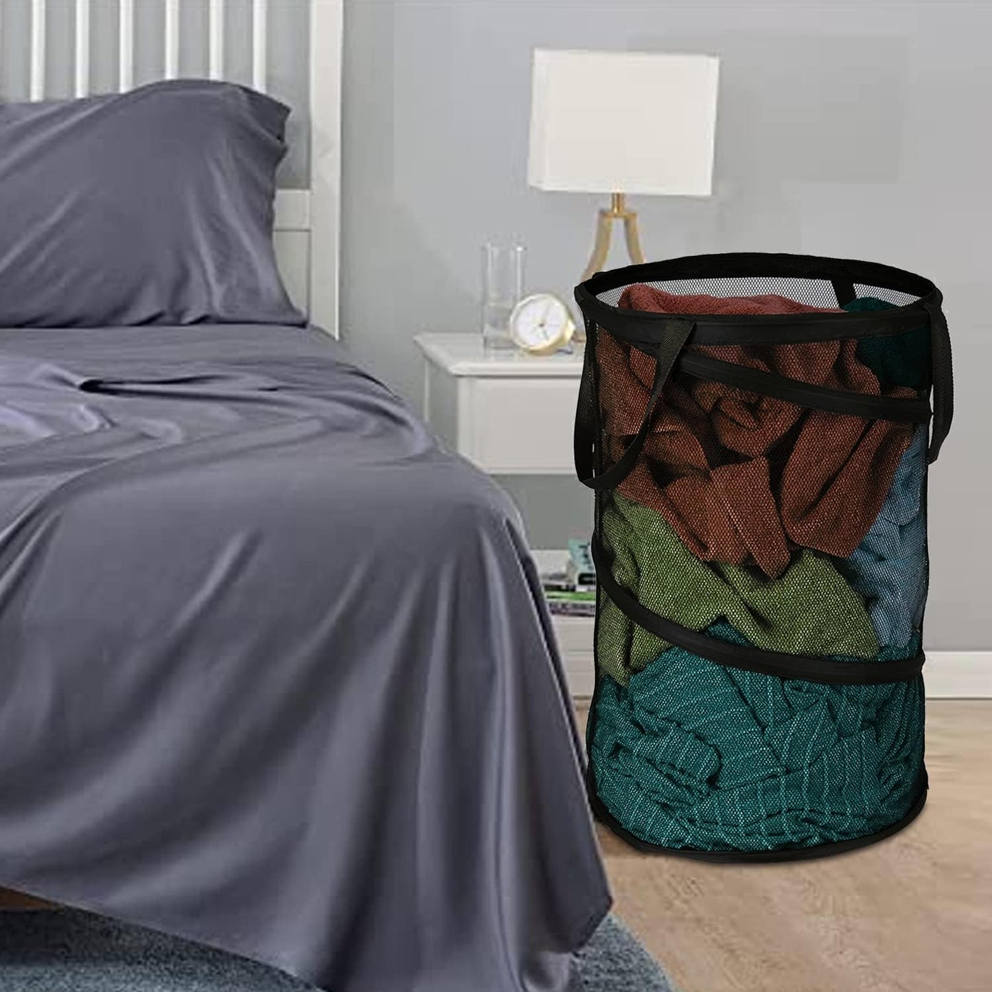 BATTOO Black X-Large Collapsible Laundry Basket Foldable Mesh Pop Up Hamper with Handles for Laundry Room, Bathroom, Kids Room, College Dorm, Travel, Camping, Gift Basket