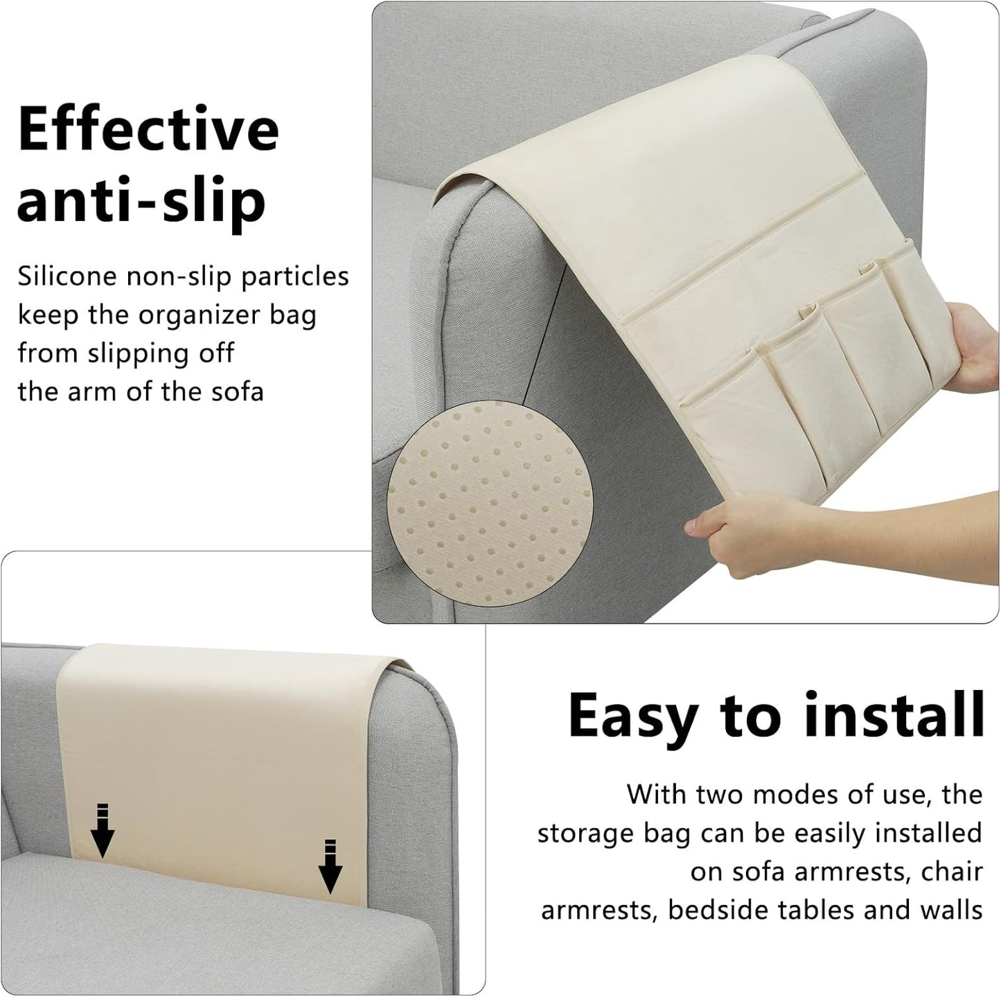Remote Control Holder for Armchair,Couch Caddy Organizer TV Remote Holder for Bed Storage 5 Pockets,Remote Caddy Bedside Organizer Bedside Table Organizer (Beige, 35''x18'')