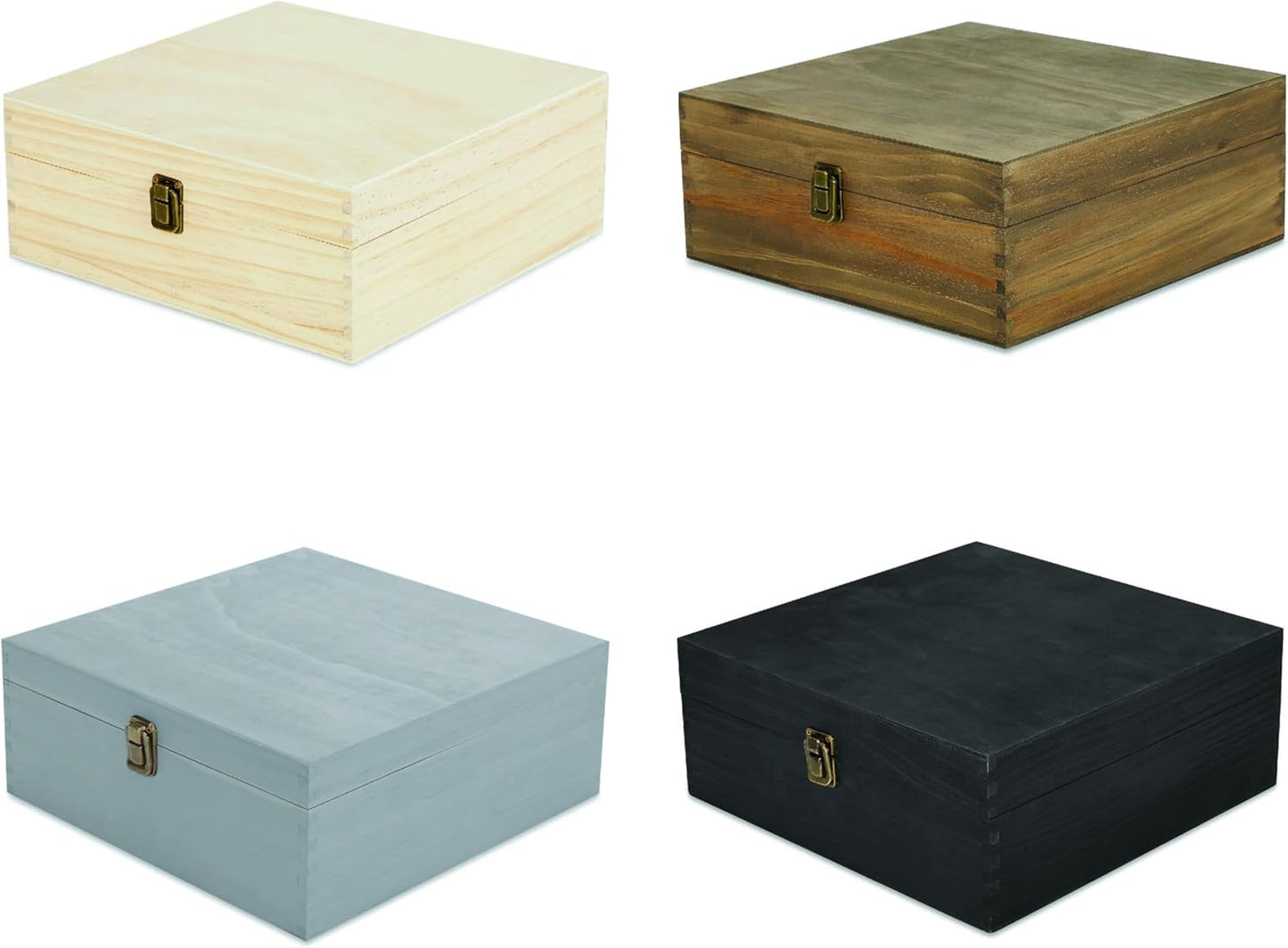 makerflo Large Natural Pine Wood Memory Box with Black Felt Inside, Hinged with Clasp, Keepsake Wooden Box Ideal for Craft and Personalization (Laser Engraving, Epoxy, UV DTF, and Vinyl) – Pack of 12