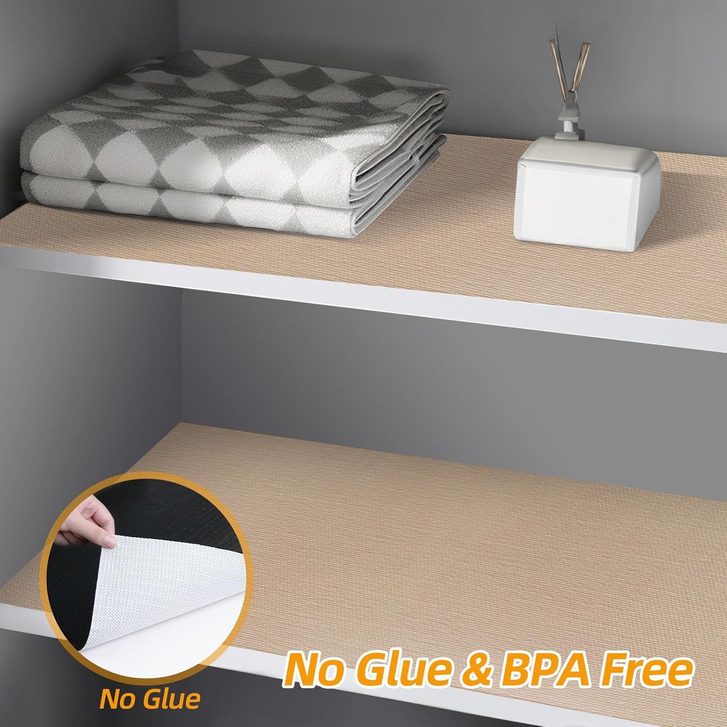 Shelf and Drawer Liner for Kitchen Cabinets Non-Adhesive, Strong Grip Non-Slip Thickened Cabinet Liners for Shelves, Waterproof Mats for Dresser Cupboard, Khaki, 23 in x 30 Feet