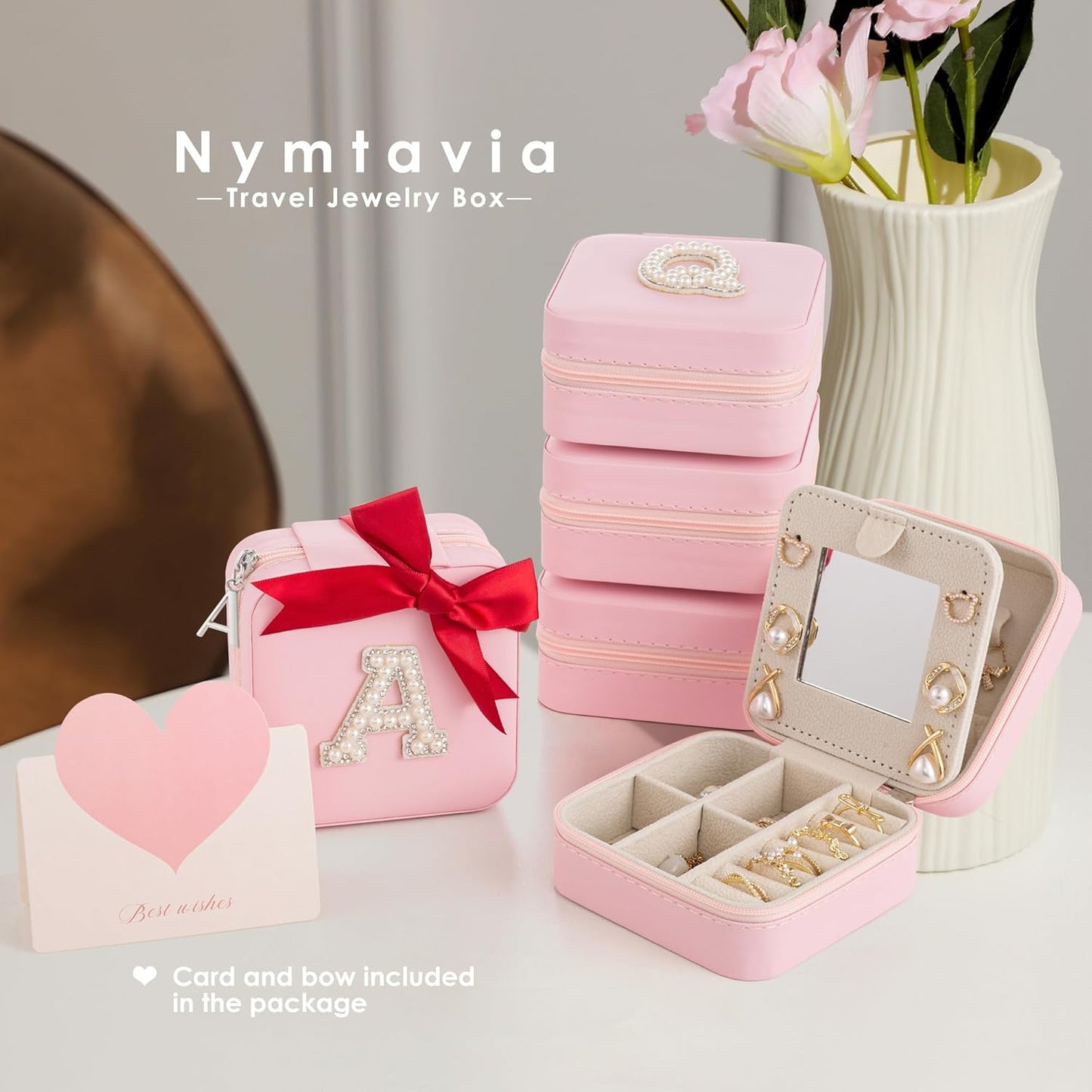 Birthday Gifts for Women - Initial & Travel Jewelry Case, Organizer for Wife, Girlfriend, Bridesmaid or Graduation