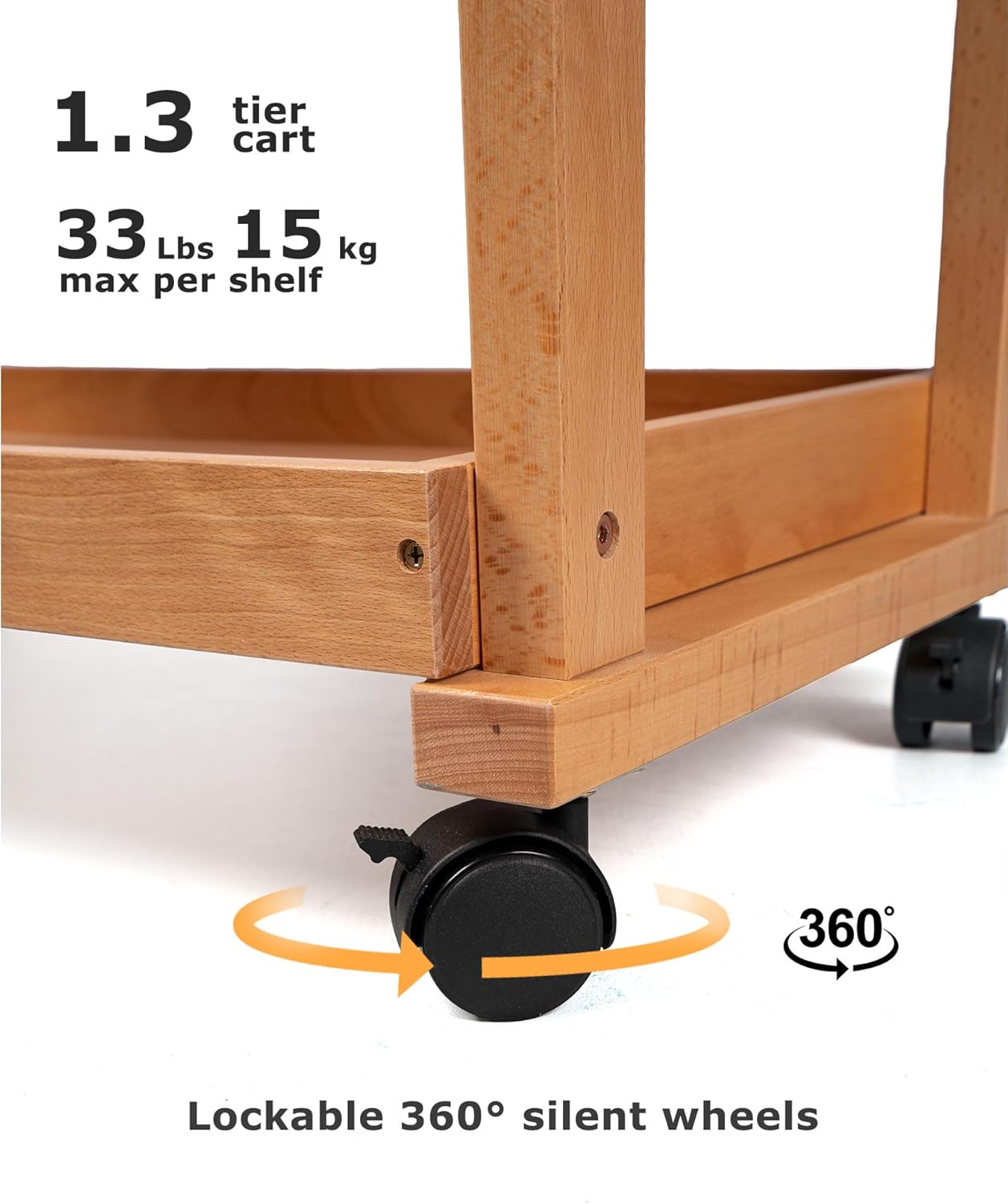 DJAR Rolling Art Supplies Cart, Solid Beech Wood Art Supply Organizert with Caster Wheels, Utility Cart for Adults, Artists, (Natural, Upgrade)