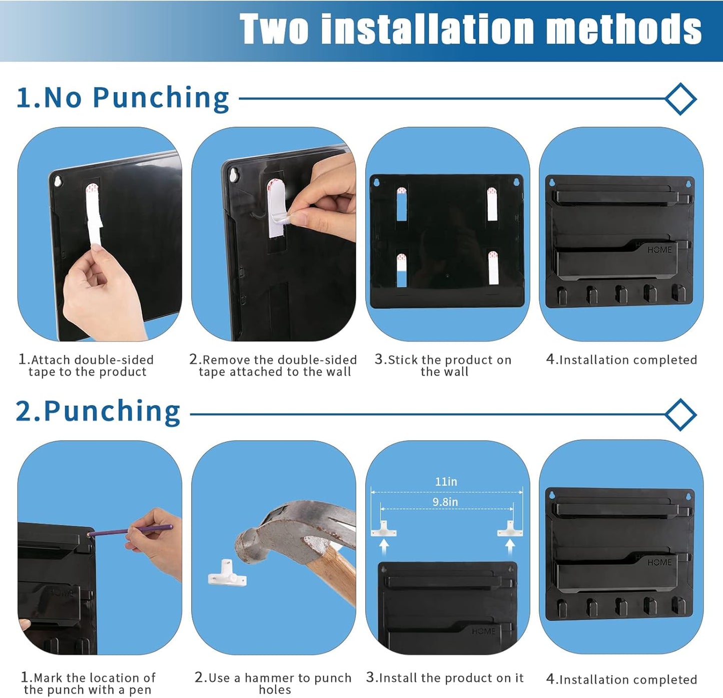Bedside Wall Mount Shelf, Adhesive Bedside Organizer for Remote、Phone、Glasses. Bedside Accessories Storage suitable for College Dorm 、bunk bed 、 Bedroom、Rv(Black)
