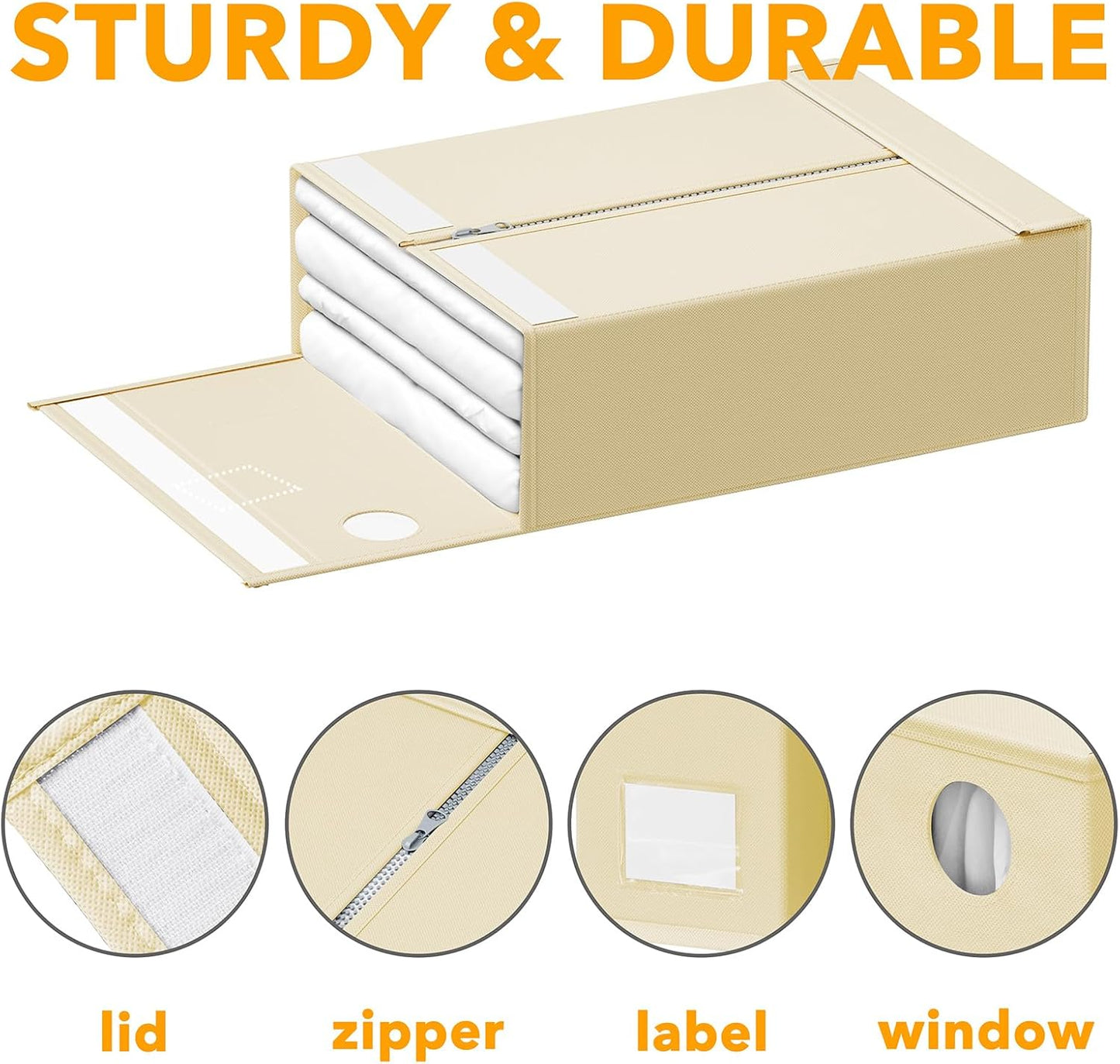 SpaceAid 12 Pack Bed Sheet Organizers and Storage, Foldable Organizer for Linen Closet, Set Folder Keeper With Window XL (Queen & King Size) Bedding Container (Beige)