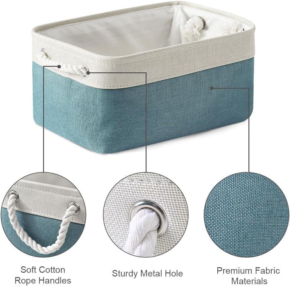 TheWarmHome Fabric Storage Bin with Handles,Storage Basket for Home Storage and Organization, Shelf Basket with Cover for Living Room Bedroom Closet(White & Green Medium 13.8L×9.8W×6.7H