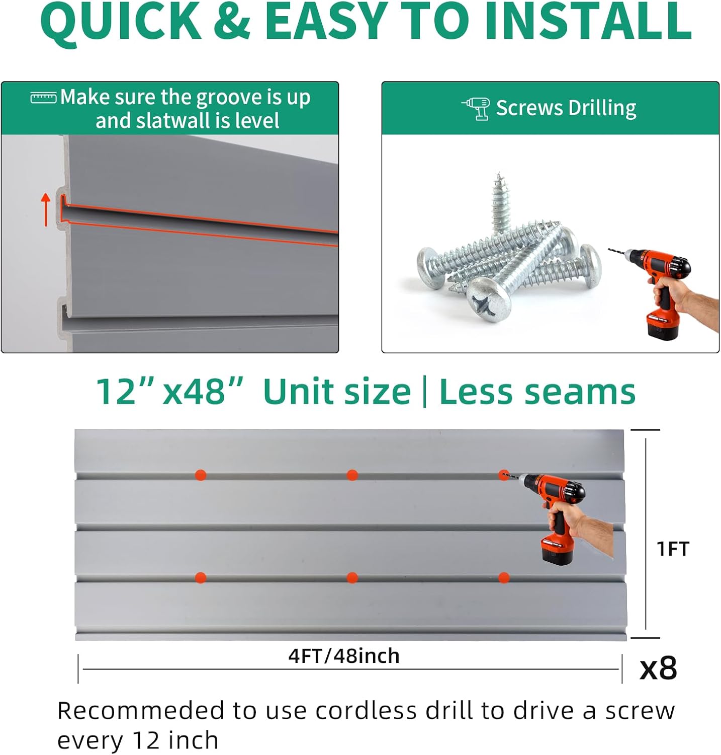 Slatwall Panels 4'x8' Garage Slat Wall Storage Systems with 26 Slatwall Accessories, PVC Grey Slat Wall Paneling for Retail Display, Garage Storage, Guitar Shop, Home Storage
