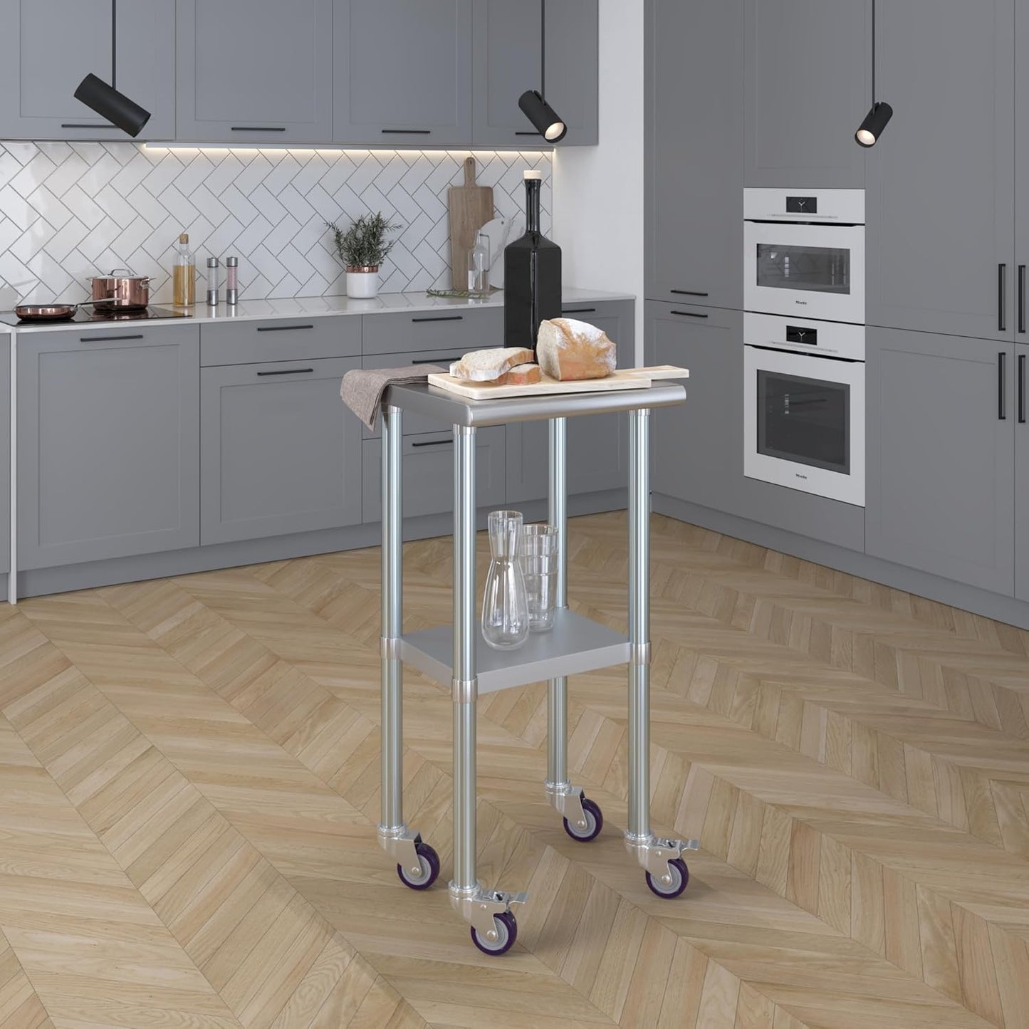 AmGood 18" Long x 18" Deep Stainless Steel Table with Casters
