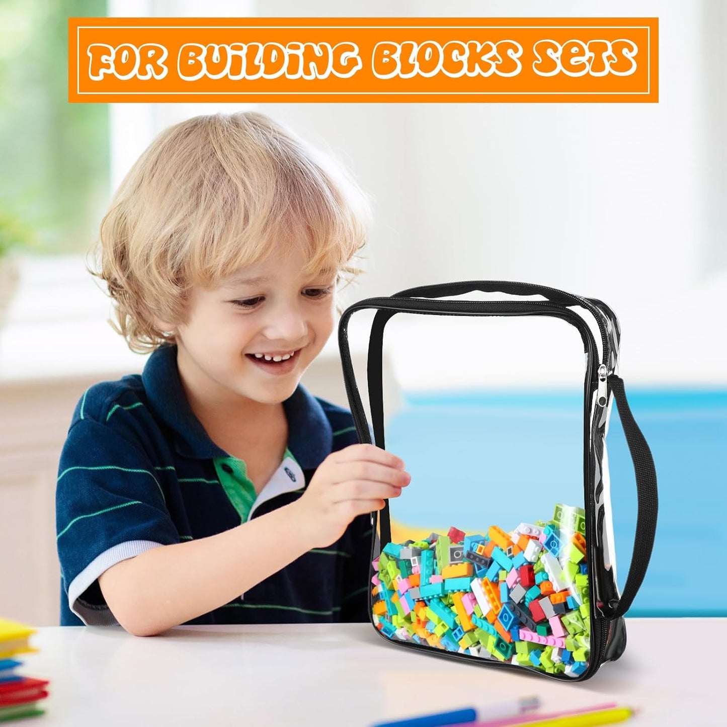 Sanwuta 6 Packs Toy Storage Bags, PVC Organizing Case Bags with Zipper, Waterproof Toy Container for Board Games, Building Blocks, Puzzles, Small Toys and Kids Books(Small,Clear)