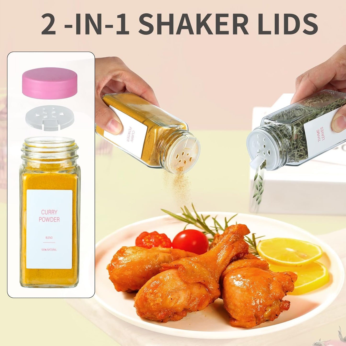 Pink Spice Jars with Label,4oz Seasoning Containers, Glass Spice Bottles with Shaker Lids,Funnel, Chalk Pen (Pink, 48)