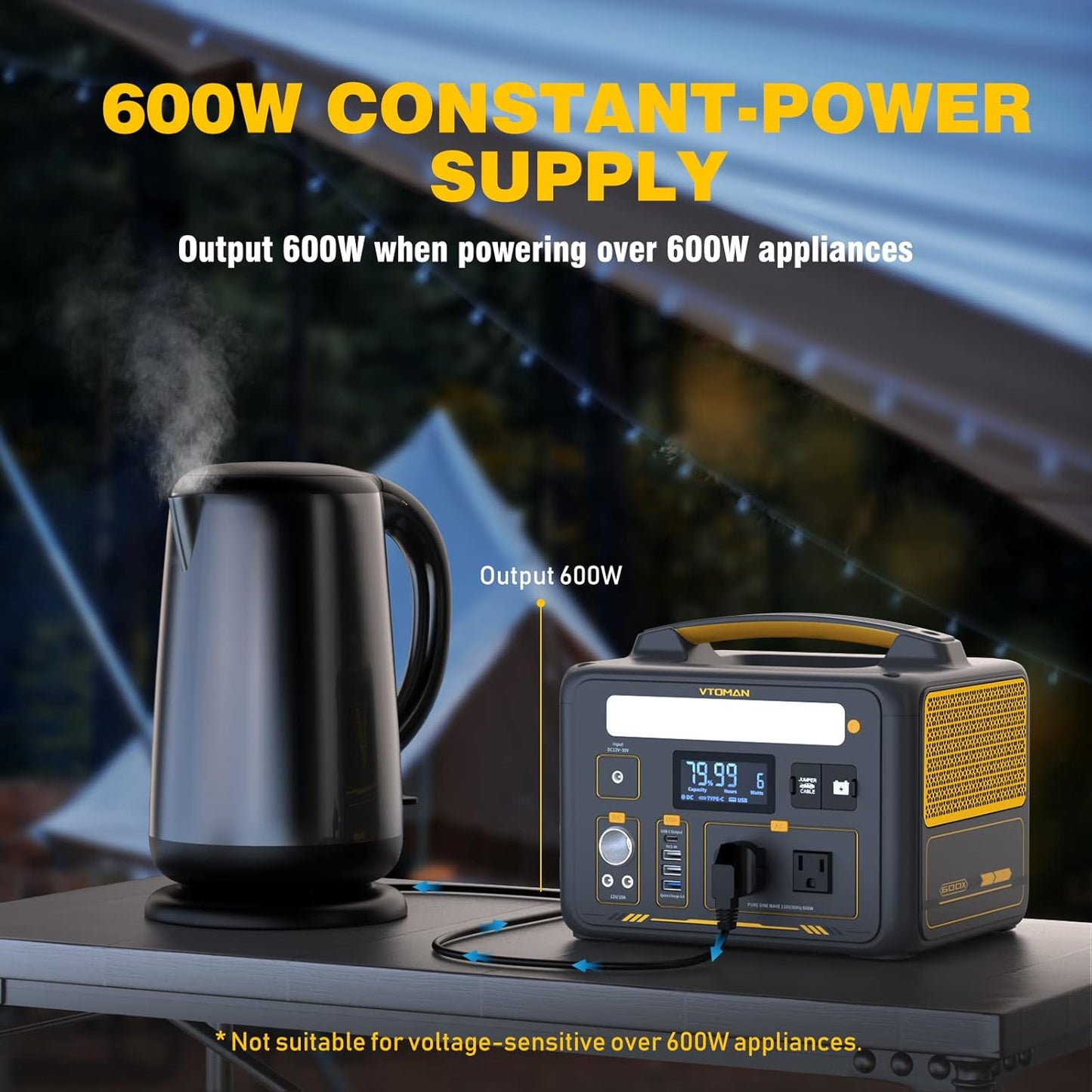 VTOMAN Jump 600X Portable Power Station with 110W Solar Panel, 600W/299Wh LiFePO4 Battery Solar Generator, 1200W AC Outlet, PD 60W USB-C, 3x Regulated 12V/10A DC for RV, Outdoor Camping, Home Backup
