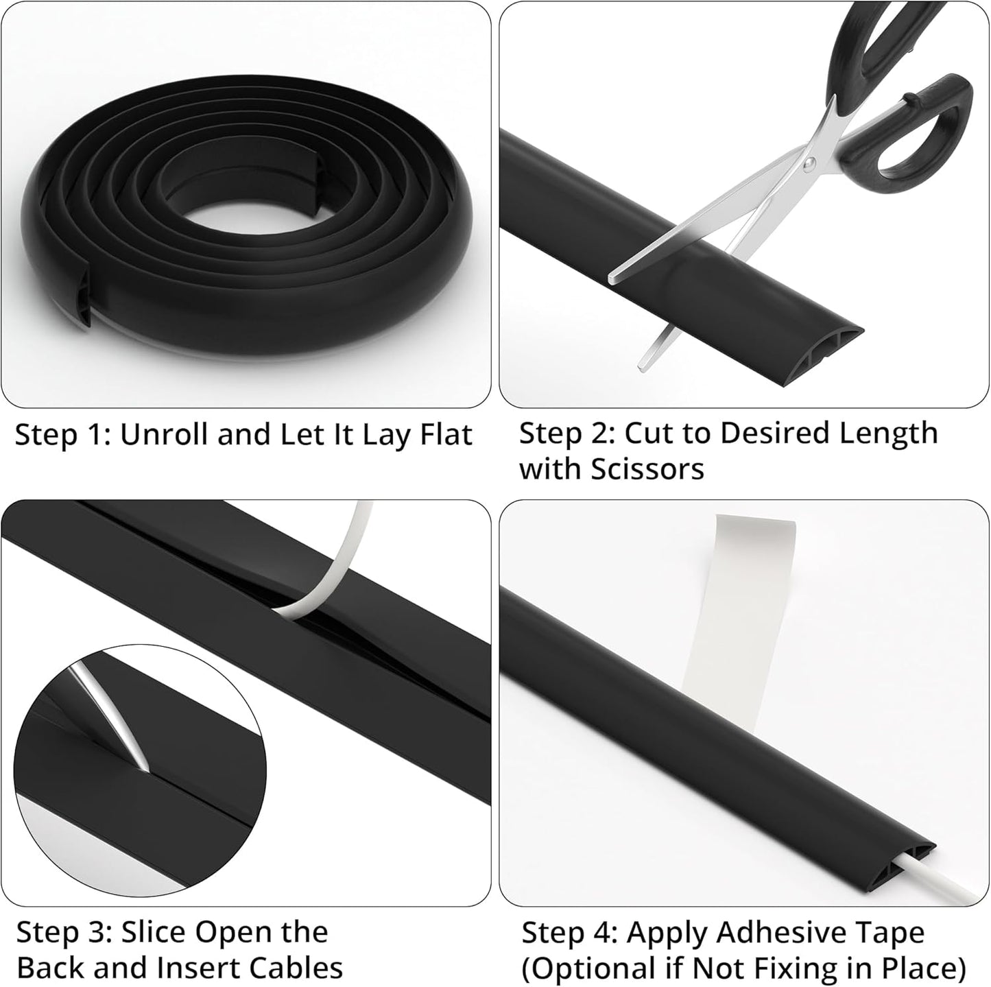 ZhiYo 3.6ft Cord Covers for Wires on Floor, Cord Hider Floor Hide Extension Cords, Soft PVC Cable Cover Cable Protector, Wire Cavity W0.62in H0.31in, Beige