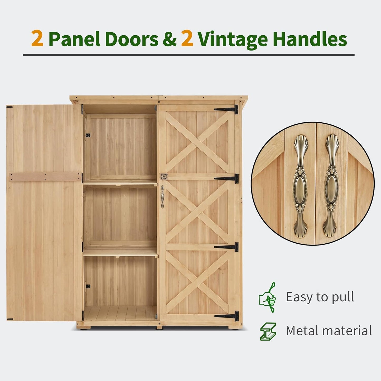 Macrout Outdoor Storage Cabinet, Wooden Storage Shed with Lock, Outside Garden Tool Shed with 2 Doors for Patio Yard Lawn, 1933 (Large)
