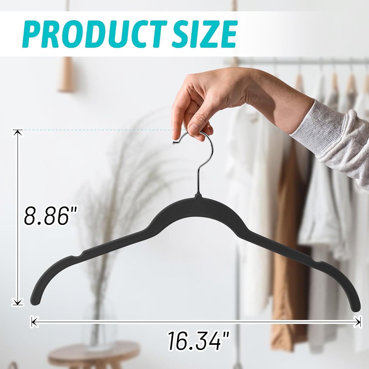 Premium Velvet Hangers 50 Pack - Space-Saving Closet Organizer for Clothes, Non-Slip Flocked Design, Ideal for Shirts and Coats (Black)