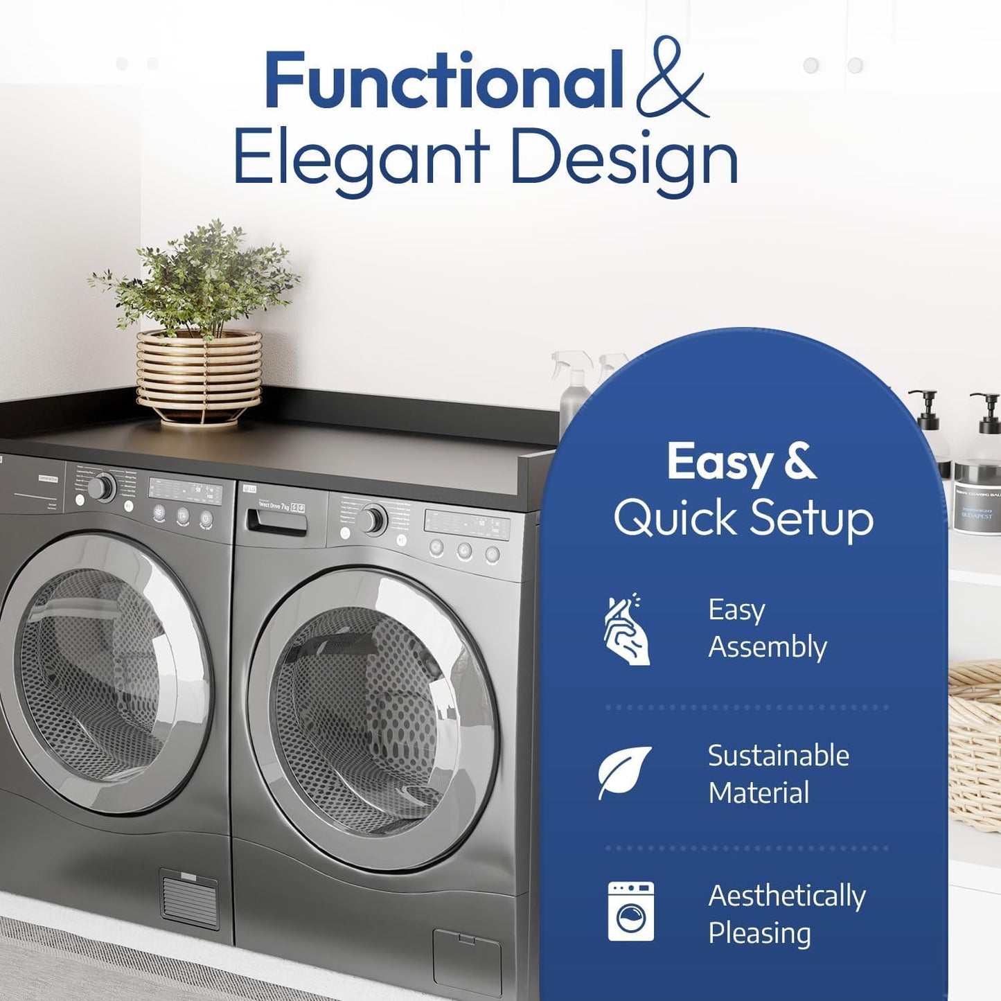 OfficeSimpli Large Washer Dryer Countertop 30 x 58 - Made in USA - Heavy-Duty Laundry Countertop Over Washer and Dryer, Laundry Room Countertop Organization Solution with Non-Slip Pads, Black