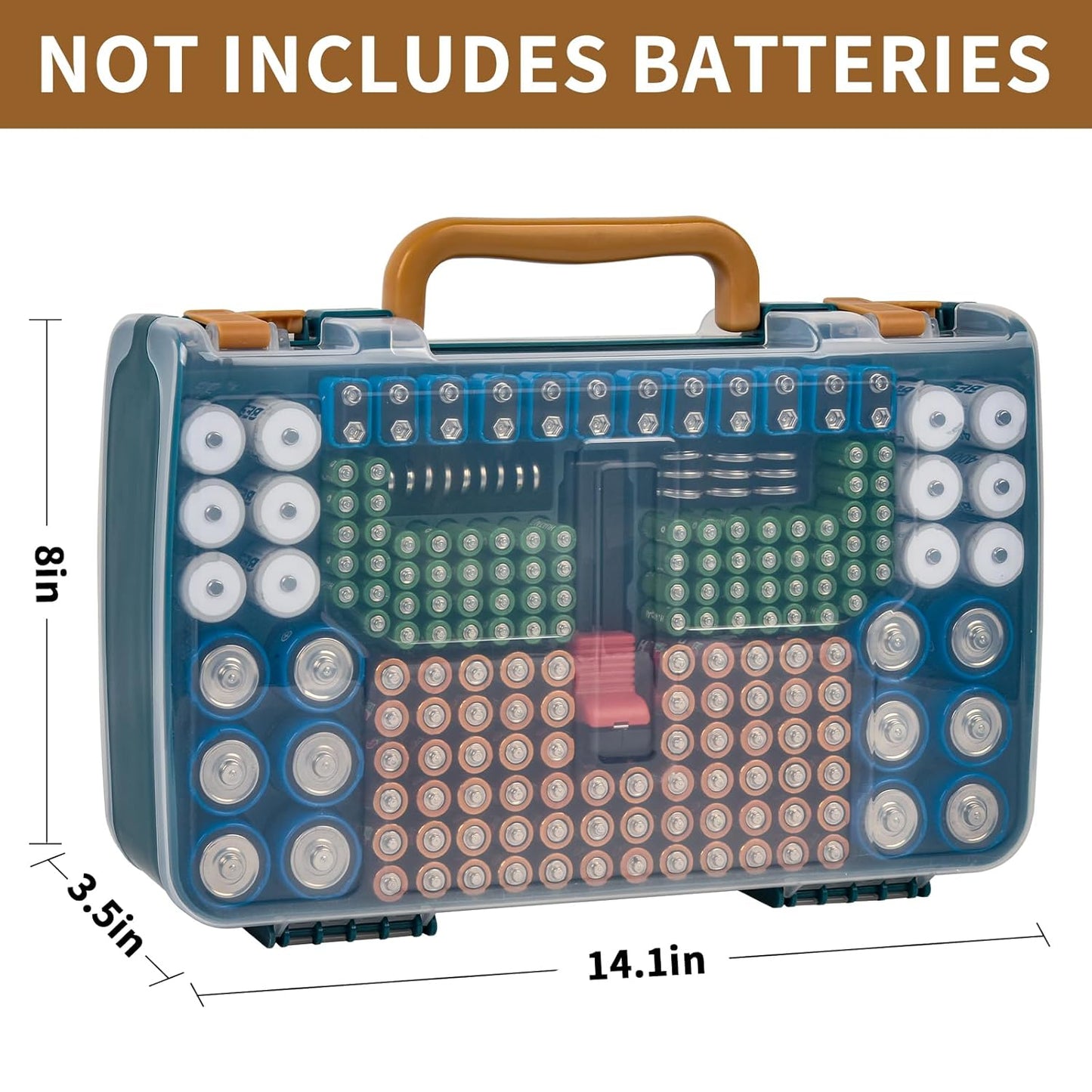 Battery Storage Organizer Case Holder Box with Tester, Double-Sided Batteries Fits for 269 Caddy Container AA AAA AAAA 3A 4A 9V C D Lithium 23A 4LR44 CR123A CR1632 CR2032 - Green