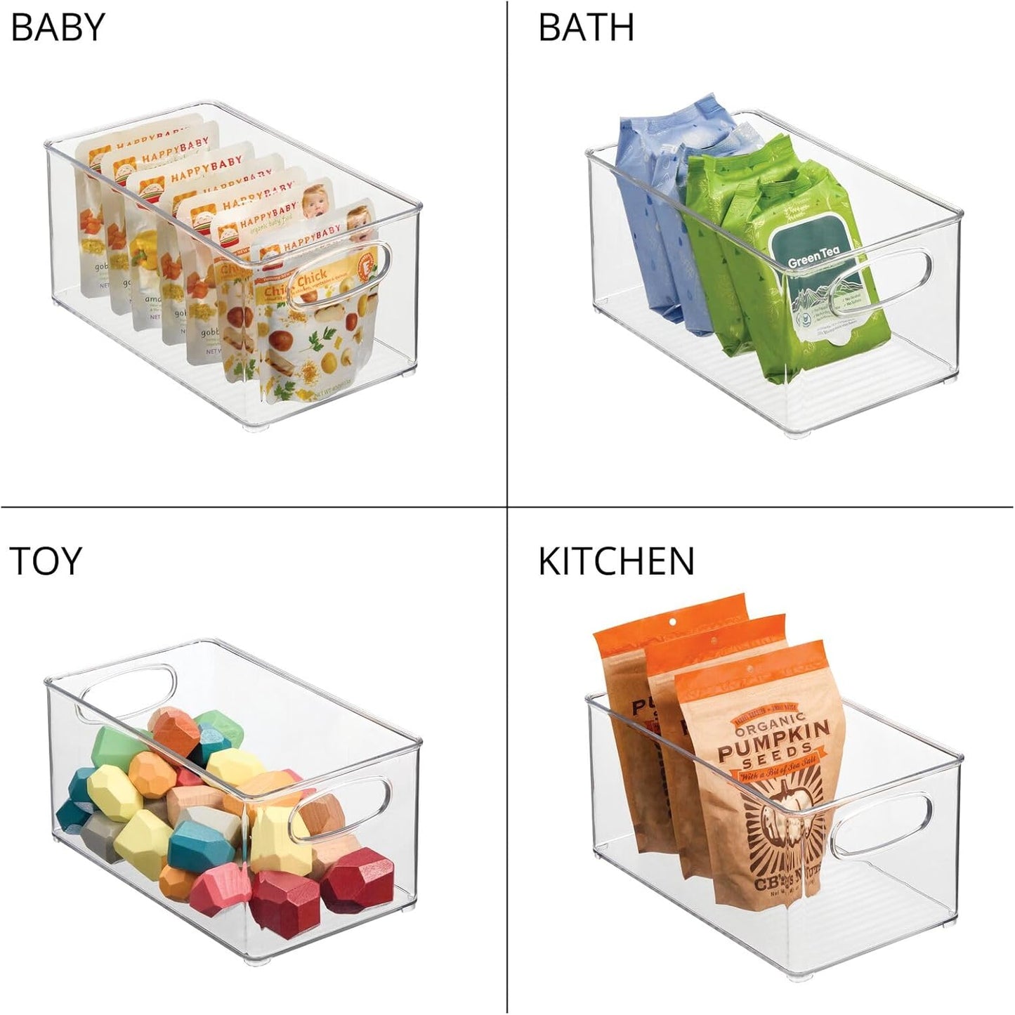 mDesign Plastic Home Closet Organizer - Basket Storage Holder Bin w/ Handles for Bedroom, Bathroom, Cabinet Shelves, Entryway, and Hallway - Holds Sweaters, Purses - Ligne Collection - 2 Pack - Clear