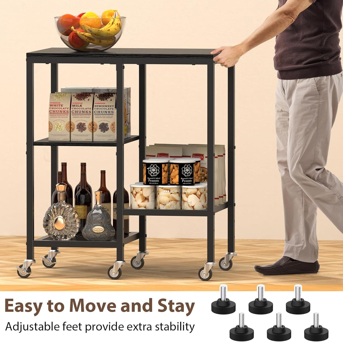 Kitchen Microwave Cart,Microwave Stand with Wheels,Coffee Bar Table Station,4-Tier Rolling Baker's Rack,Small Appliance Storage Shelf,Utility Side Table for Kitchen,Living Room (Black)