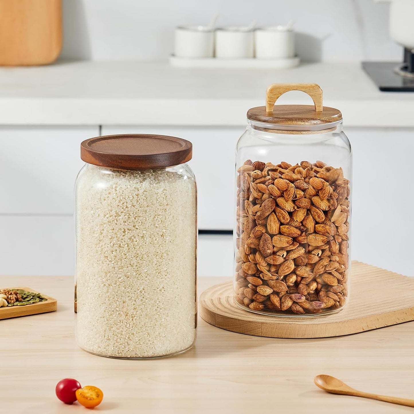 Sweejar Glass Jars for Laundry Room Organization, 90 ounce Laundry Pods Container, Glass Food Storage Jars with Airtight Lid, 2 Pack, Press Lid