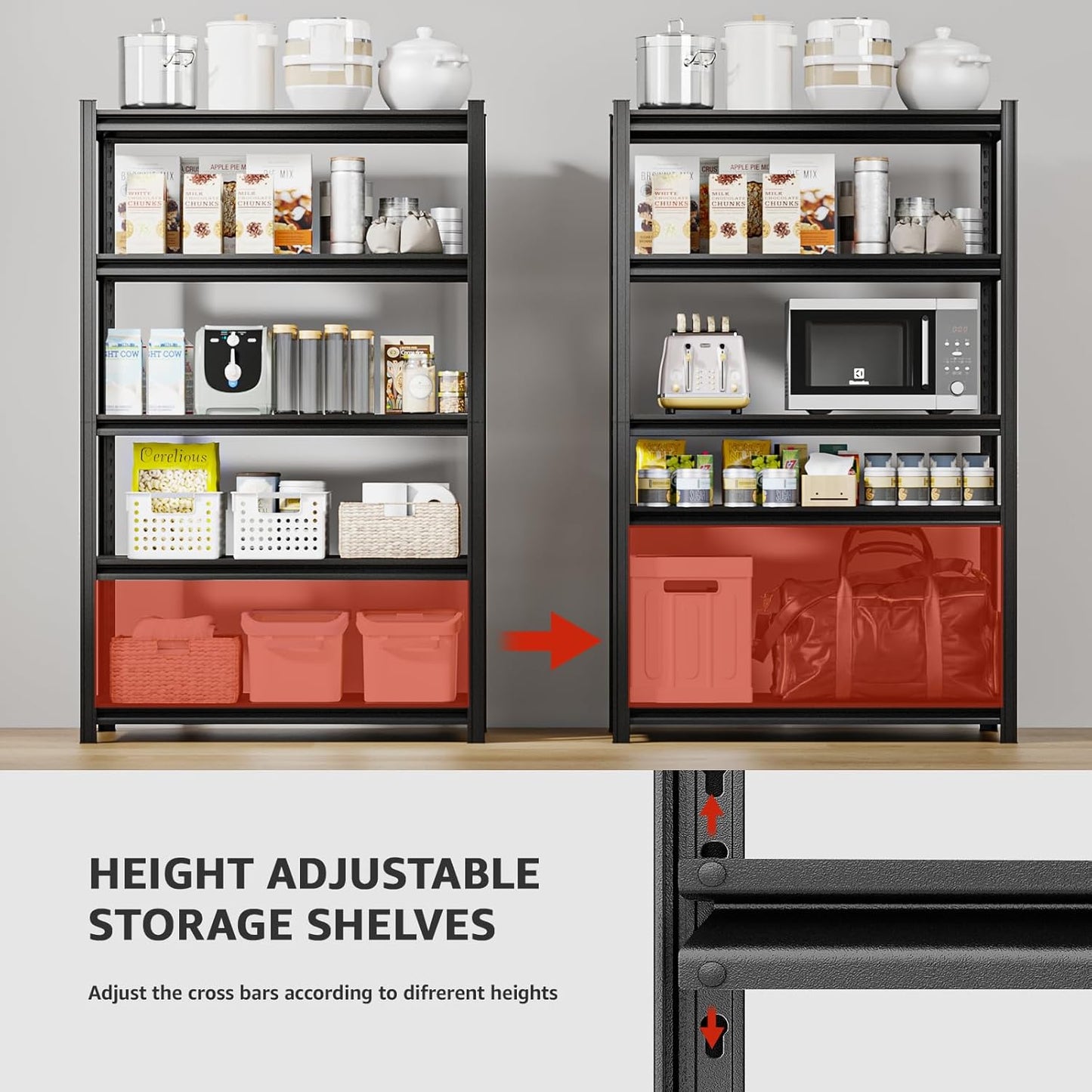 35" W Father&I 5-Shelf Industrial Adjustable Heavy-Dudy Tall Metal Garage Storage Shelves Shelving Units/Steel Wire Rack System (Commercial) for Basement/Shop, 72" H*35" W*15.7" D, Black