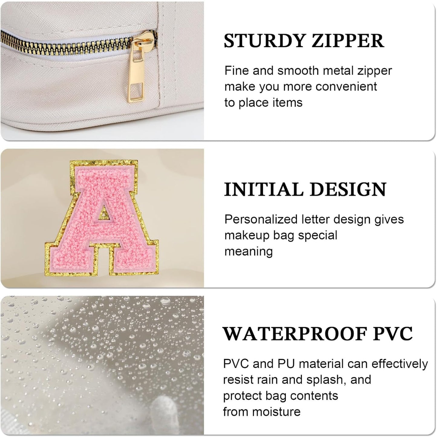 YOOLIFE Initial Make Up Bag Travel Toiletry Bag, Clear Makeup Bag Preppy Cosmetic Bags Organizer Travel Essentials Gifts for Women Teen Girlfriend Teacher Mom Birthday Mothers Day Gifts White E