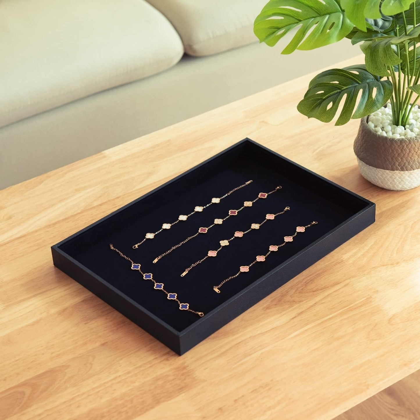 Velvet Jewelry Tray for Drawers Black Jewelrys Display Tray Stackable Jewelry Organizer Trays for Necklace Bracelet Ring Watch (2, Black)
