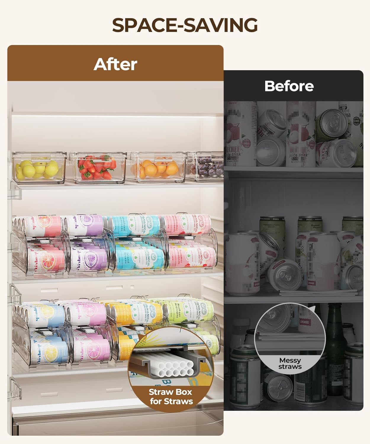 Drink Organizer for Fridge, Soda Can Organizer Dispenser for Refrigerator with Automatic Rolling,Organize Standard Size 11.15oz or 12oz Cans Drink,Save space for Fridge、Kitchen、countertop (4 pack)