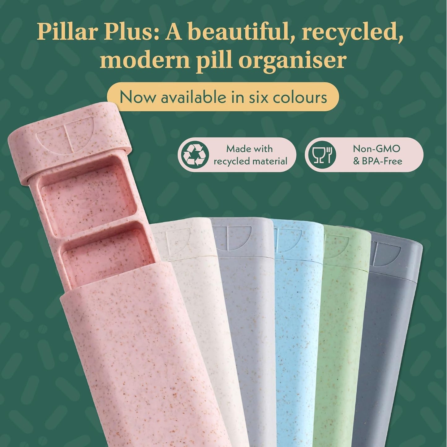 Pillar Plus - Aesthetic 7 XL Day Pill Organizer | BPA-Free Wheat Straw Medicine Case | Pretty Travel & Home Tablet Vitamin Organizer | Cute Weekly Pill Box | Travel Medicine Organizer (Off White)